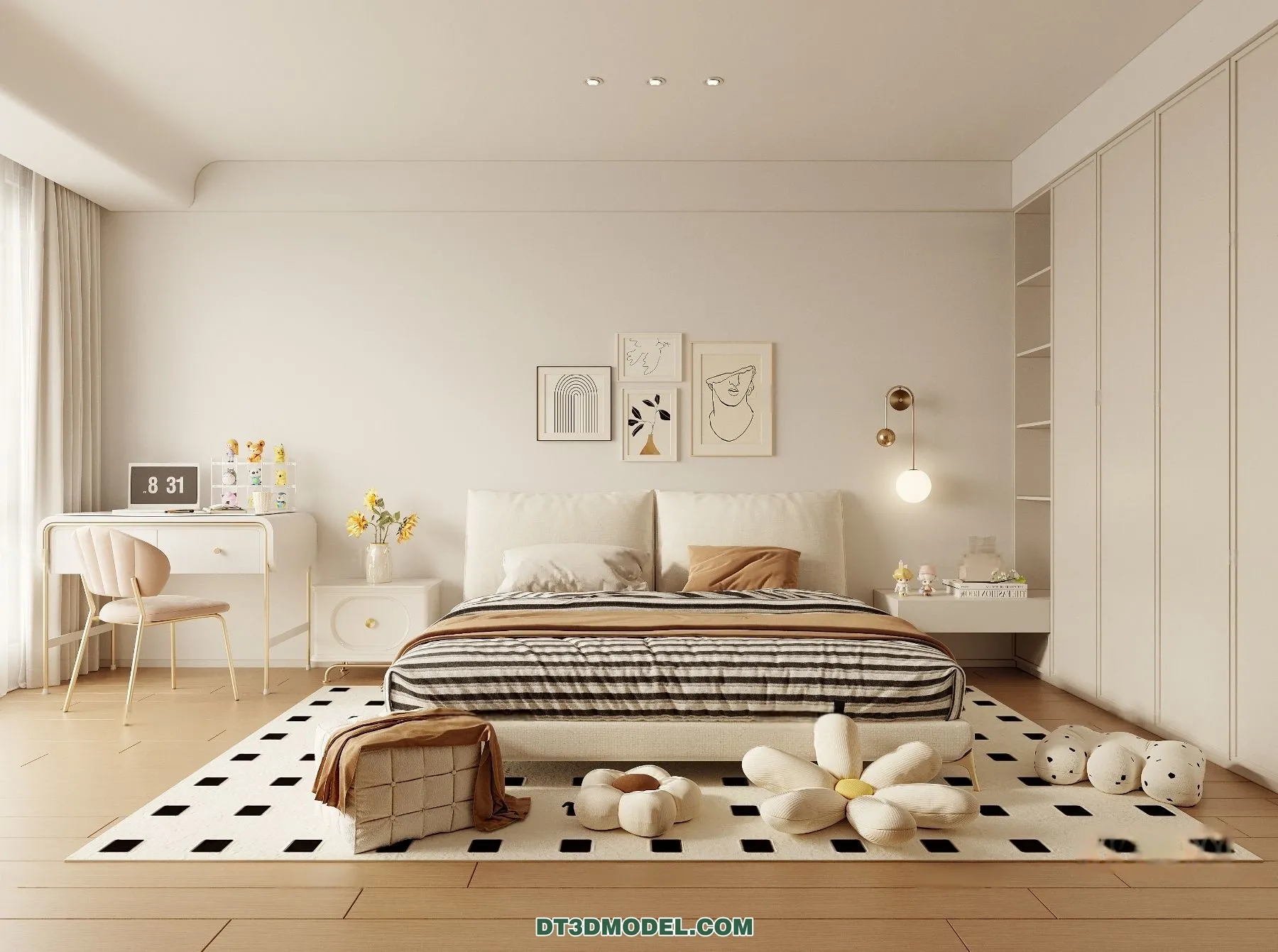 3D Scene of Cream Style Bedroom – 3D Model – 041 – CORONA