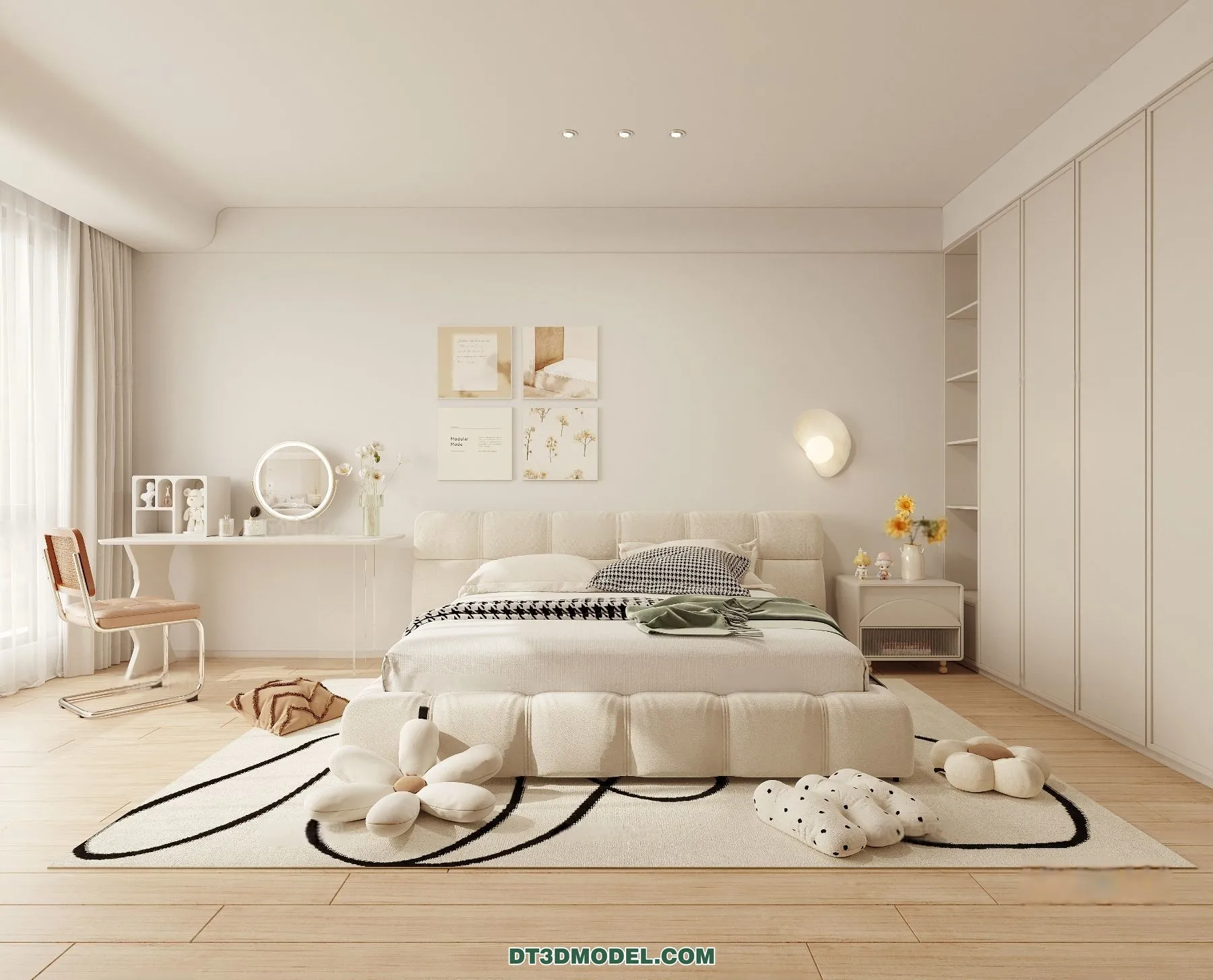 3D Scene of Cream Style Bedroom – 3D Model – 042 – CORONA