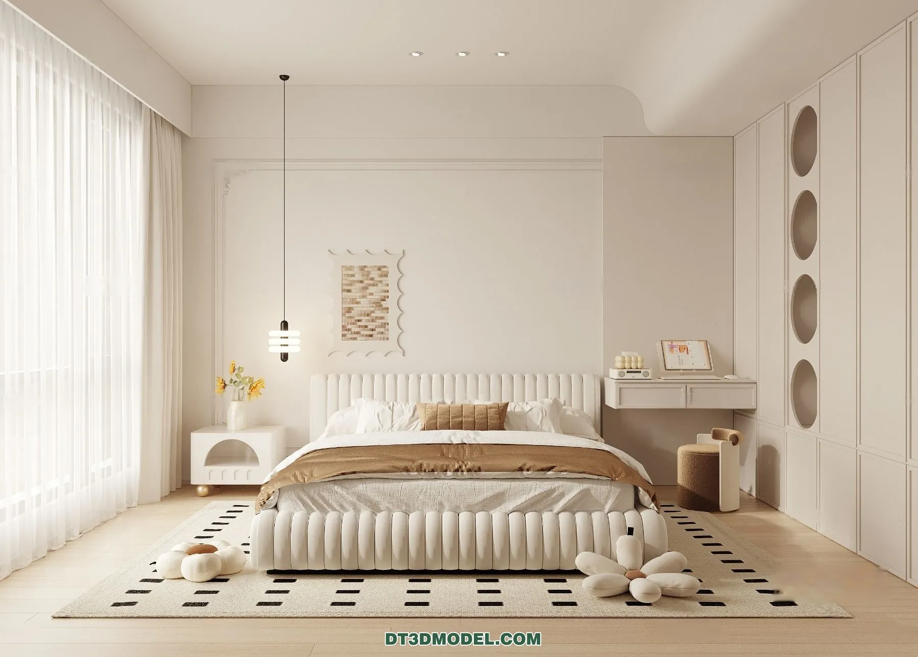 3D Scene of Cream Style Bedroom – 3D Model – 043 – CORONA