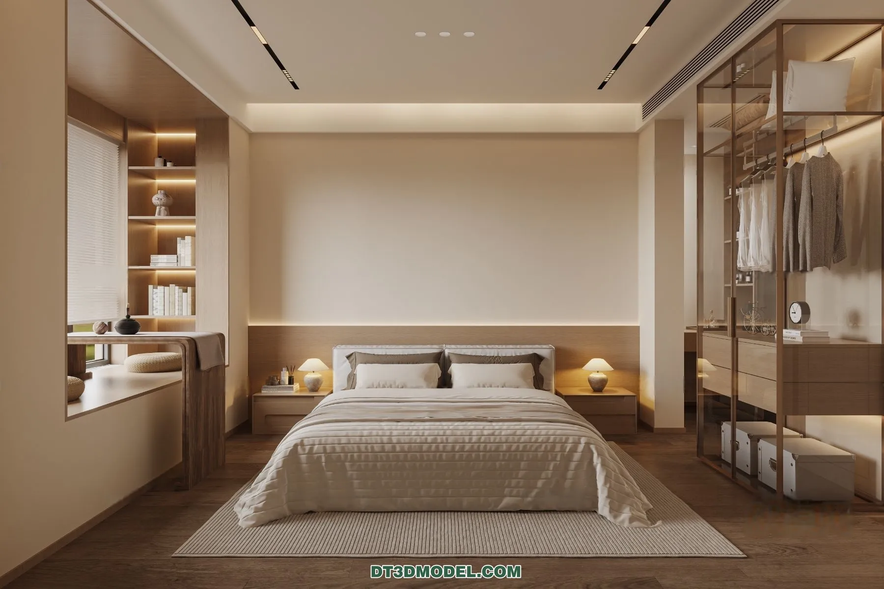 3D Scene of Cream Style Bedroom – 3D Model – 044 – CORONA