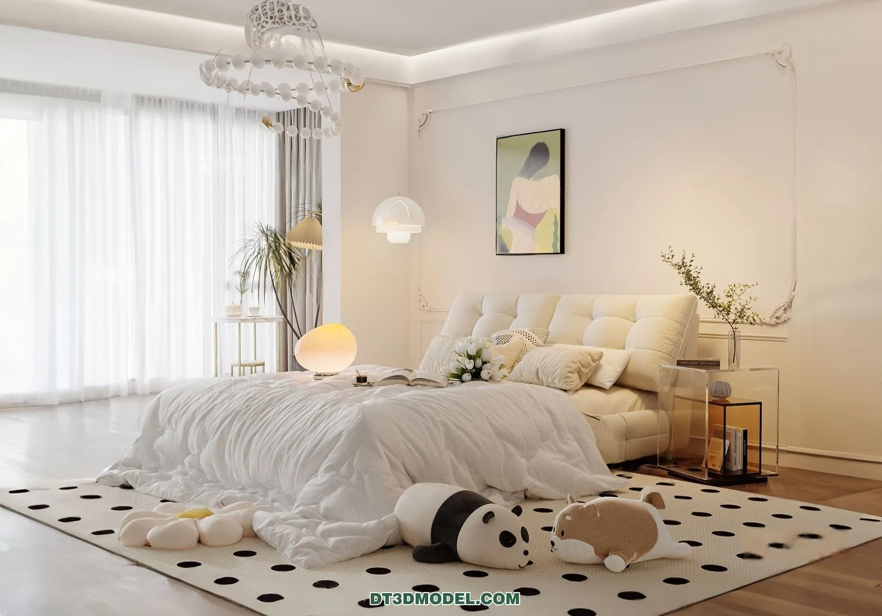 3D Scene of Cream Style Bedroom – 3D Model – 046 – CORONA