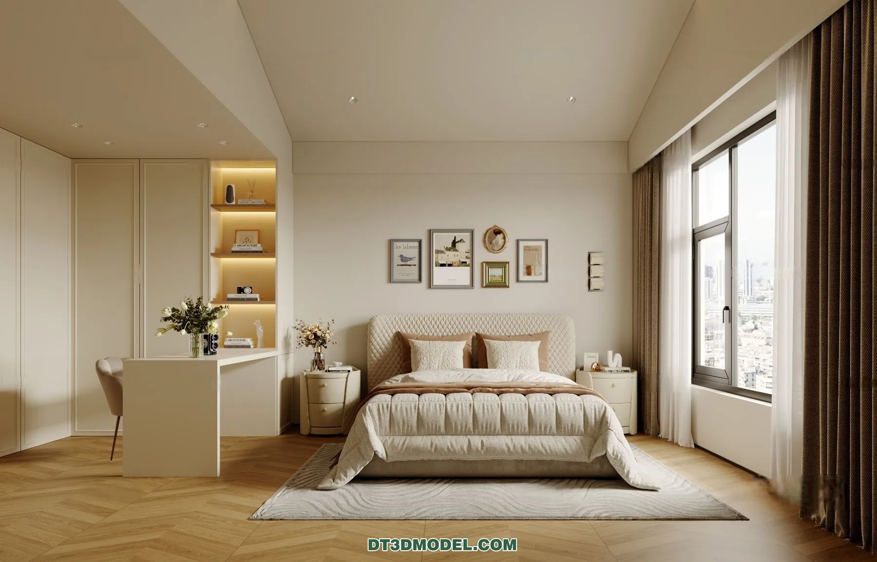 3D Scene of Cream Style Bedroom – 3D Model – 047 – CORONA