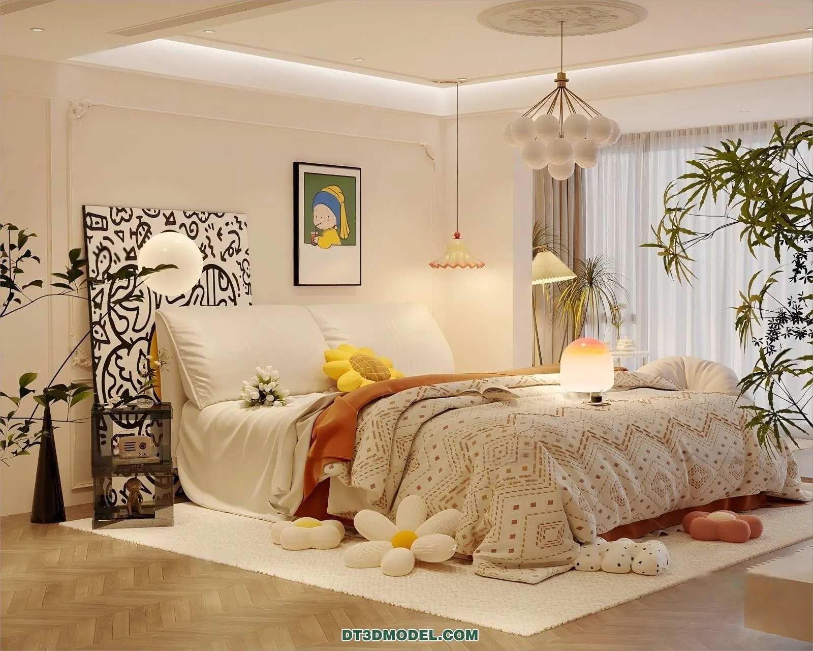 3D Scene of Cream Style Bedroom – 3D Model – 048 – CORONA