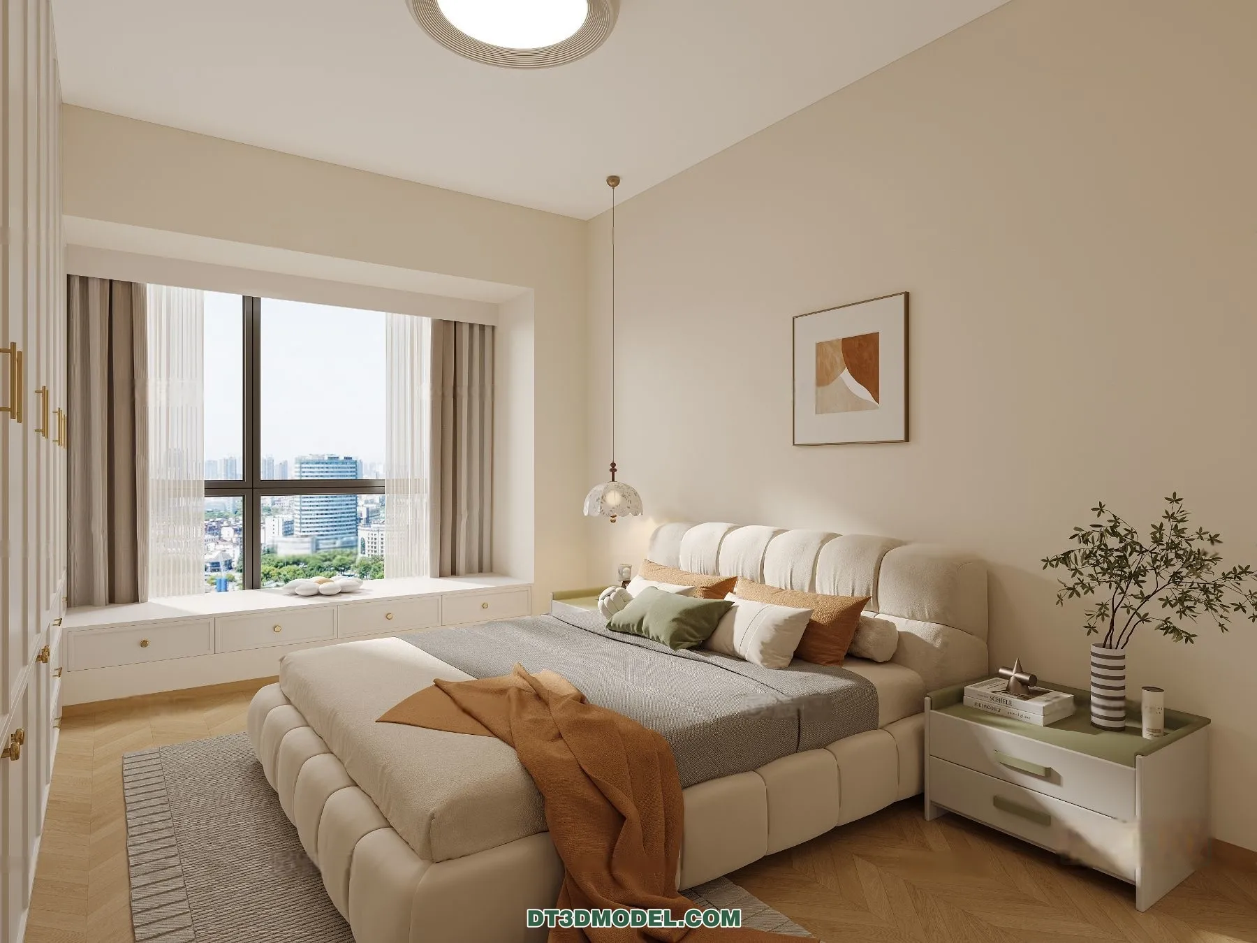 3D Scene of Cream Style Bedroom – 3D Model – 049 – CORONA