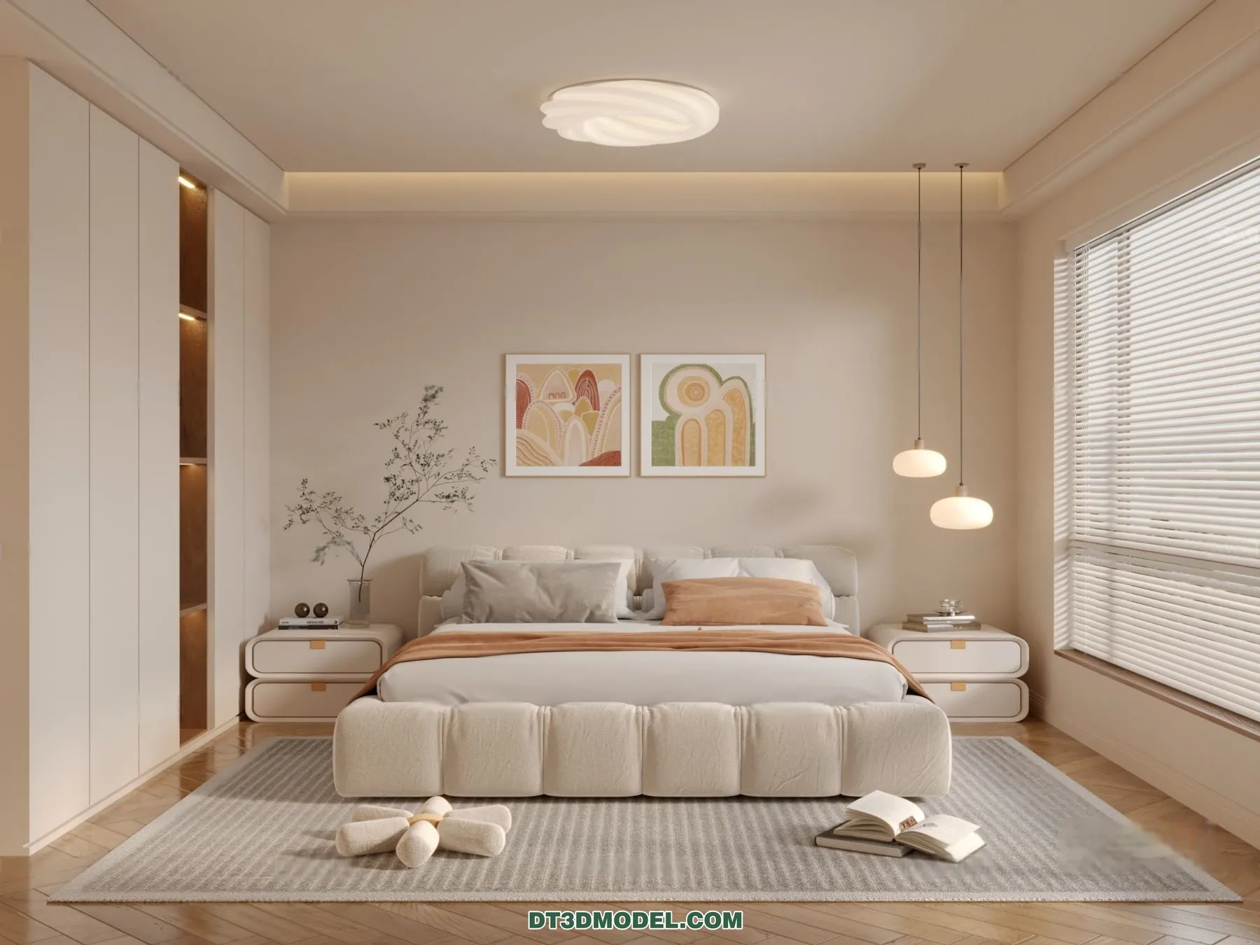 3D Scene of Cream Style Bedroom – 3D Model – 050 – CORONA