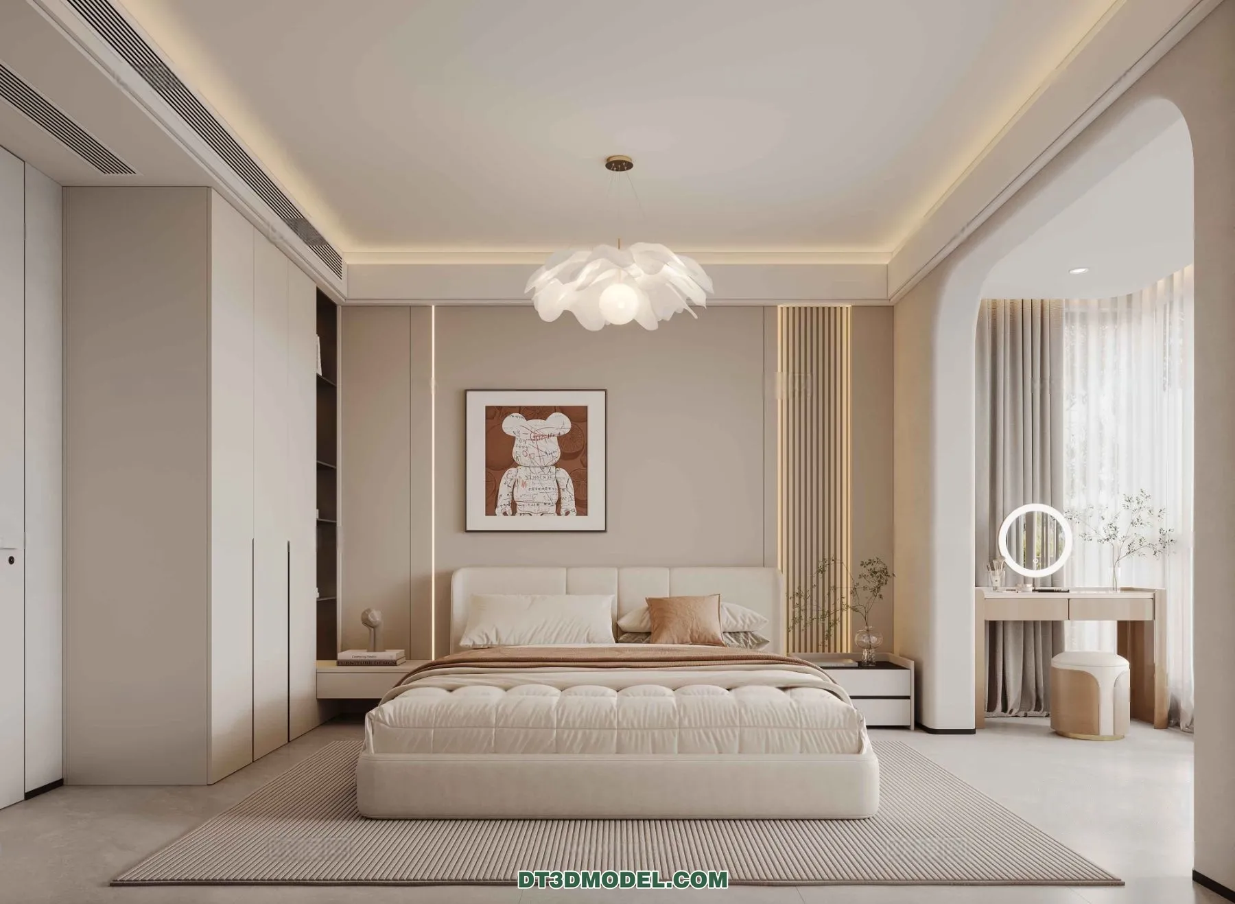 3D Scene of Cream Style Bedroom – 3D Model – 051 – CORONA