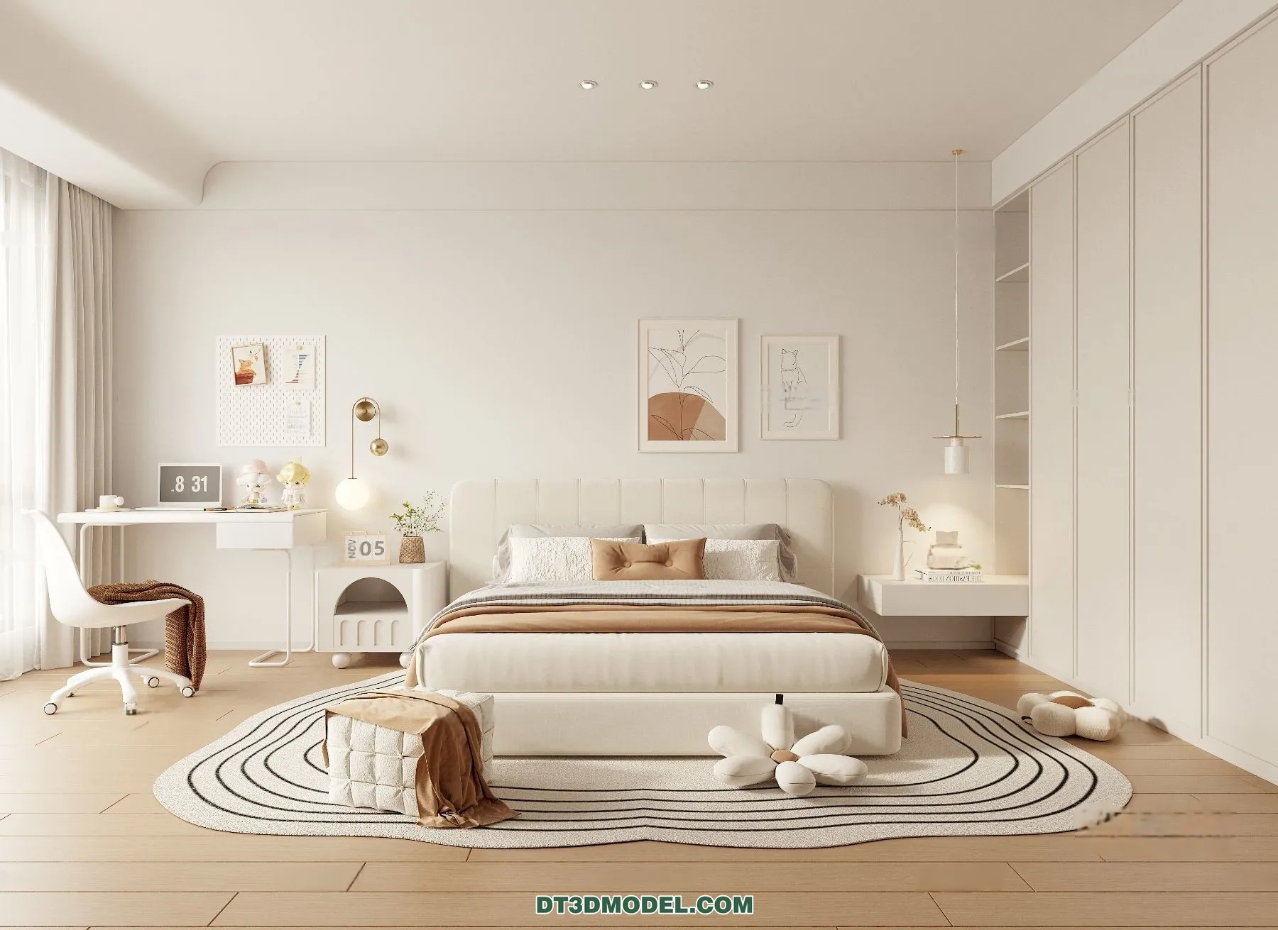 3D Scene of Cream Style Bedroom – 3D Model – 052 – CORONA
