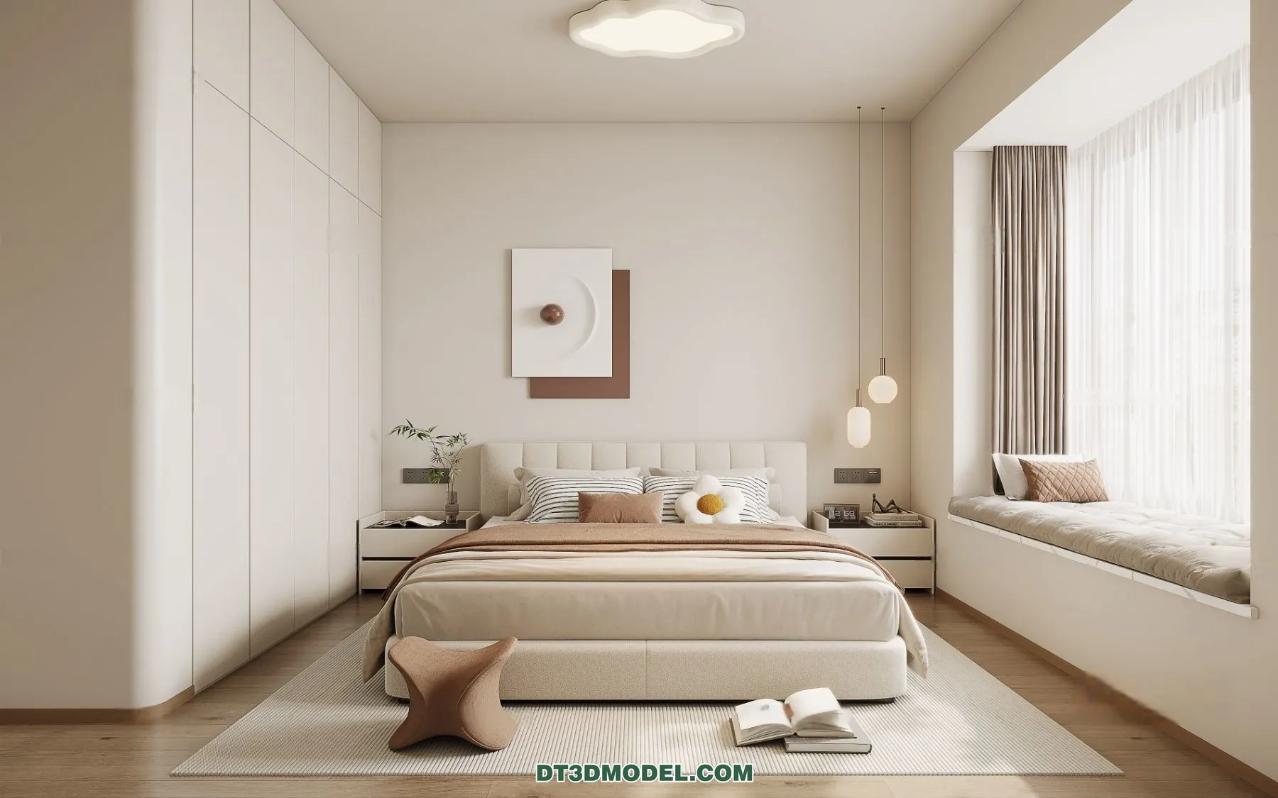 3D Scene of Cream Style Bedroom – 3D Model – 053 – CORONA