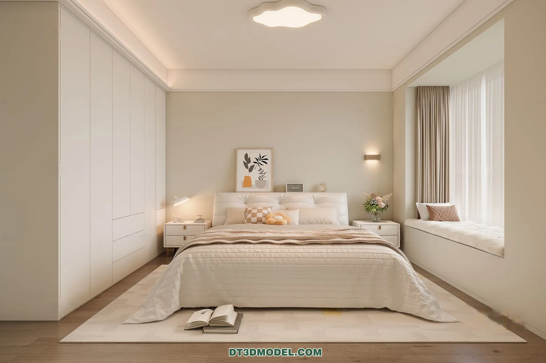 3D Scene of Cream Style Bedroom – 3D Model – 054 – CORONA