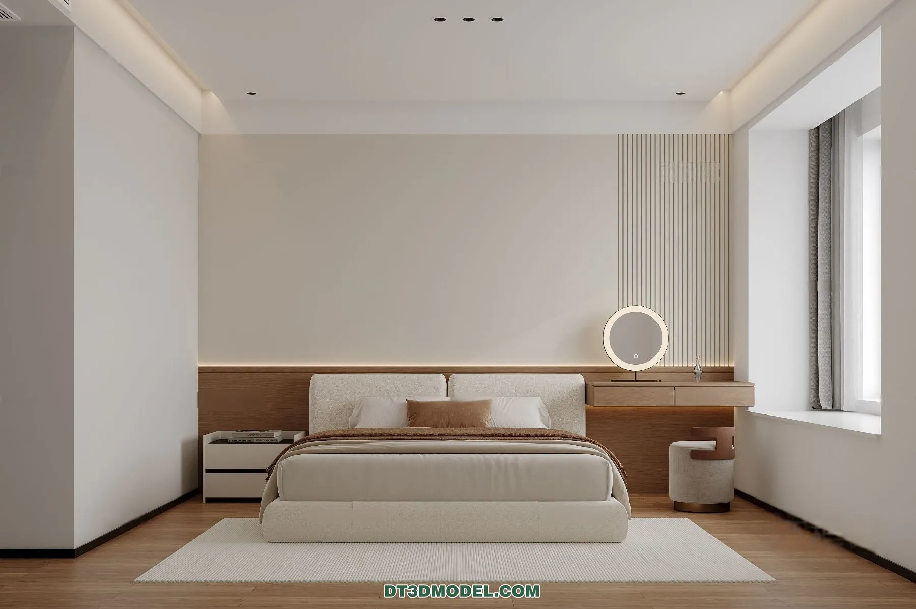 3D Scene of Cream Style Bedroom – 3D Model – 055 – CORONA