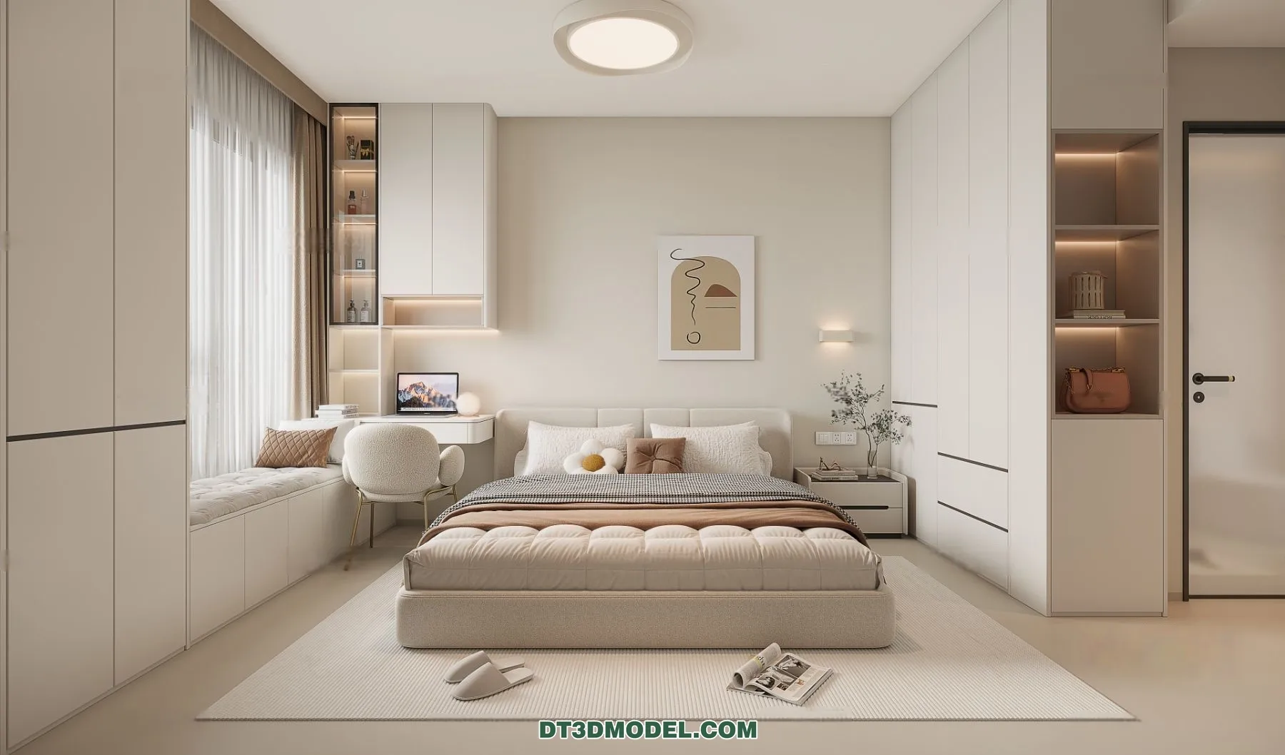 3D Scene of Cream Style Bedroom – 3D Model – 056 – CORONA