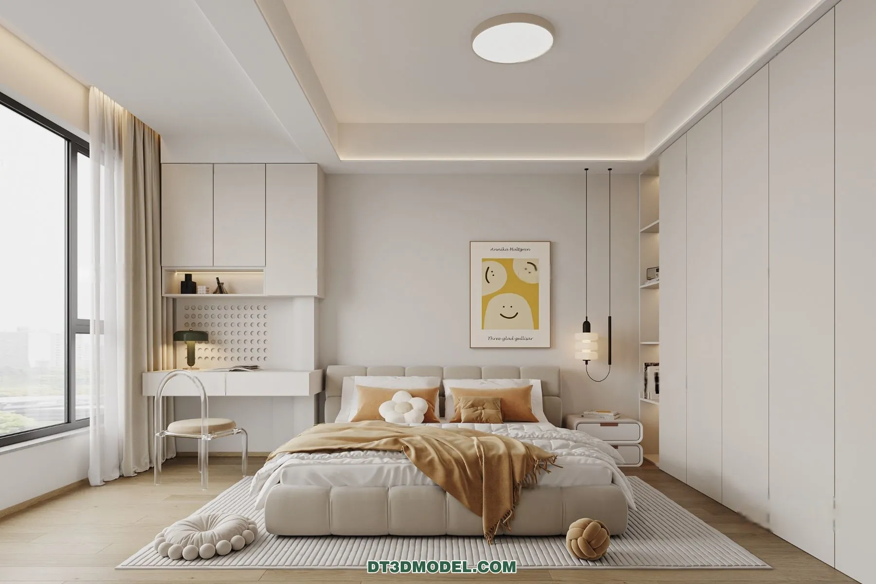 3D Scene of Cream Style Bedroom – 3D Model – 057 – CORONA