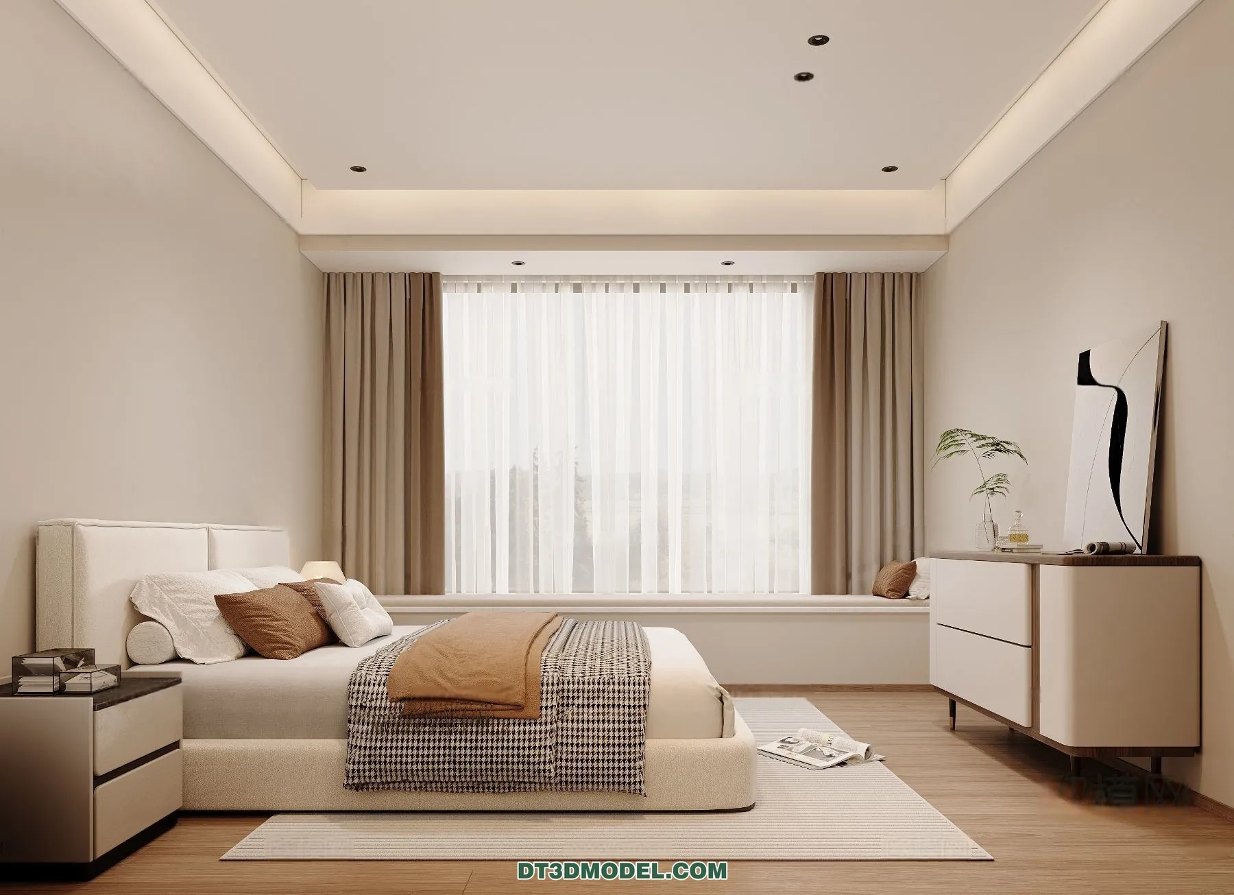 3D Scene of Cream Style Bedroom – 3D Model – 058 – CORONA