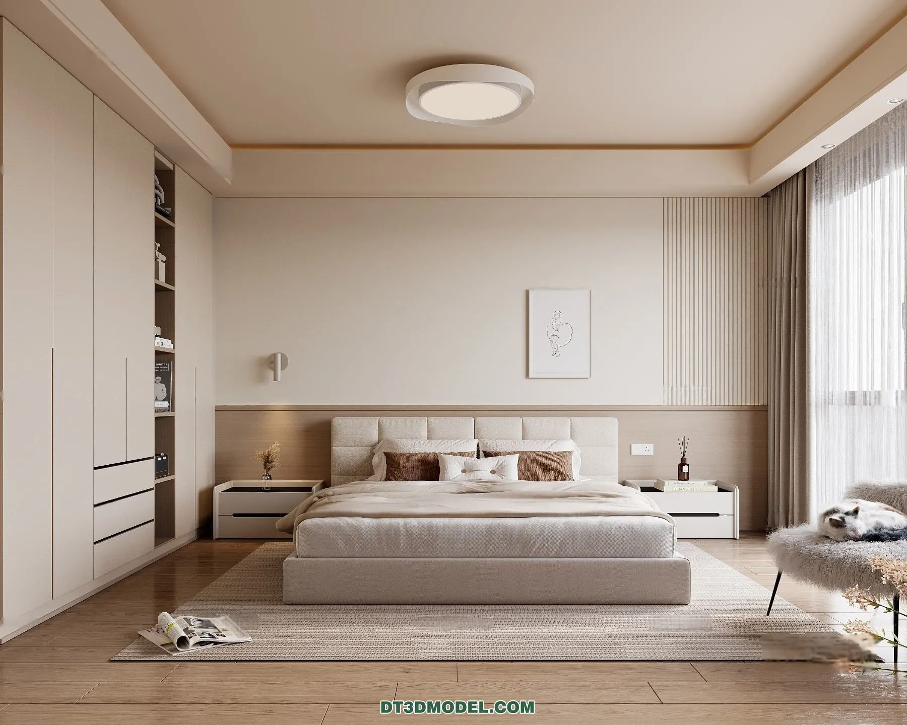 3D Scene of Cream Style Bedroom – 3D Model – 062 – CORONA