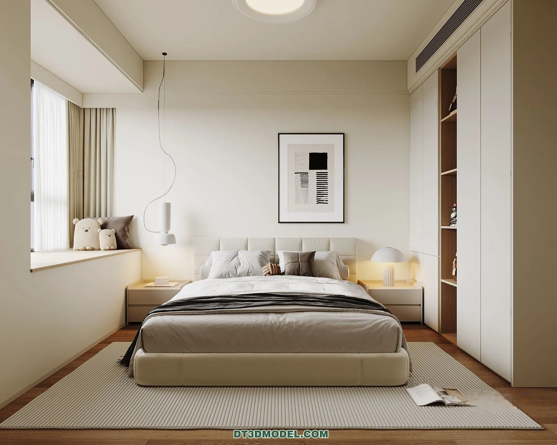 3D Scene of Cream Style Bedroom – 3D Model – 063 – CORONA