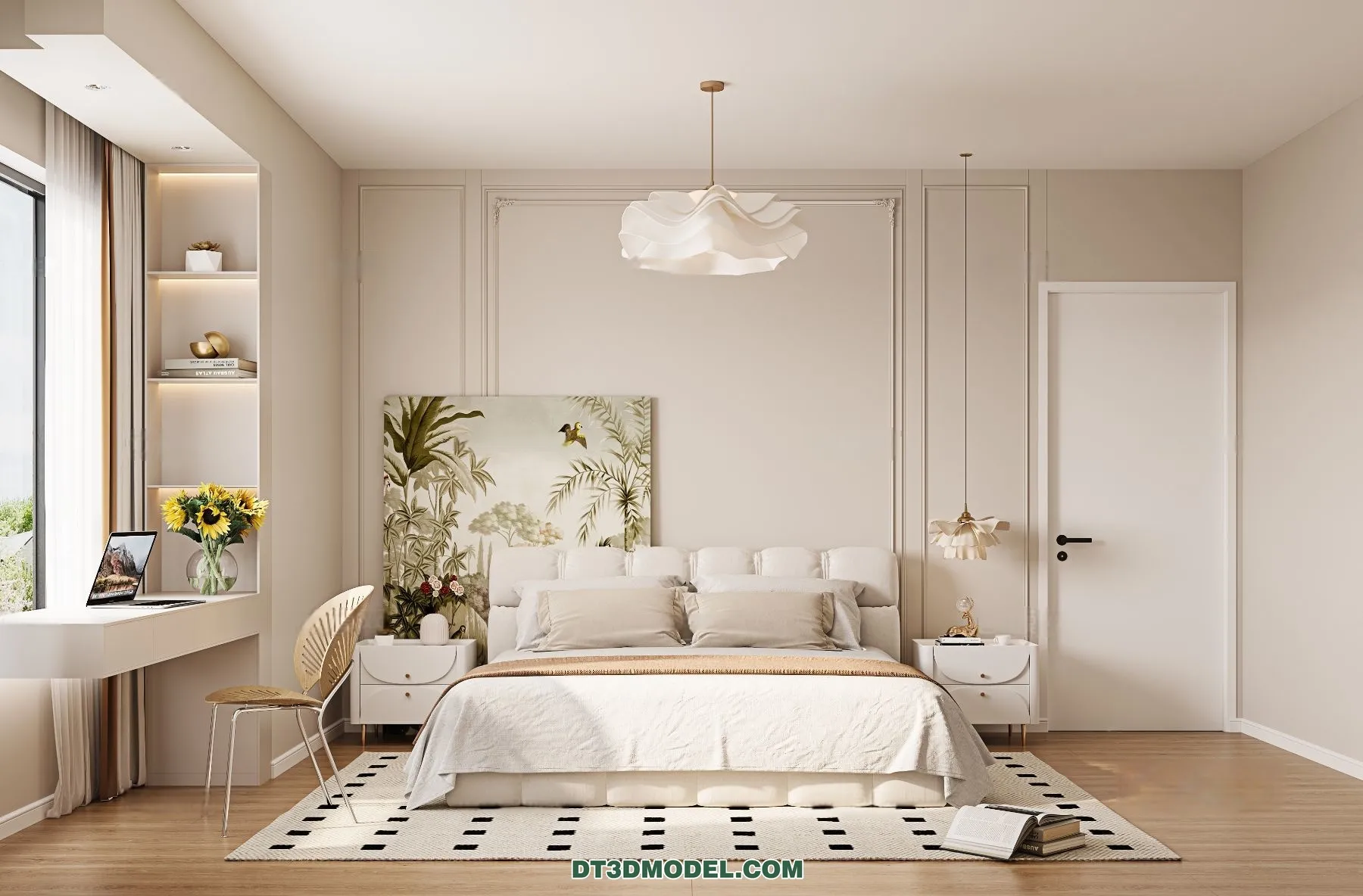 3D Scene of Cream Style Bedroom – 3D Model – 064 – CORONA