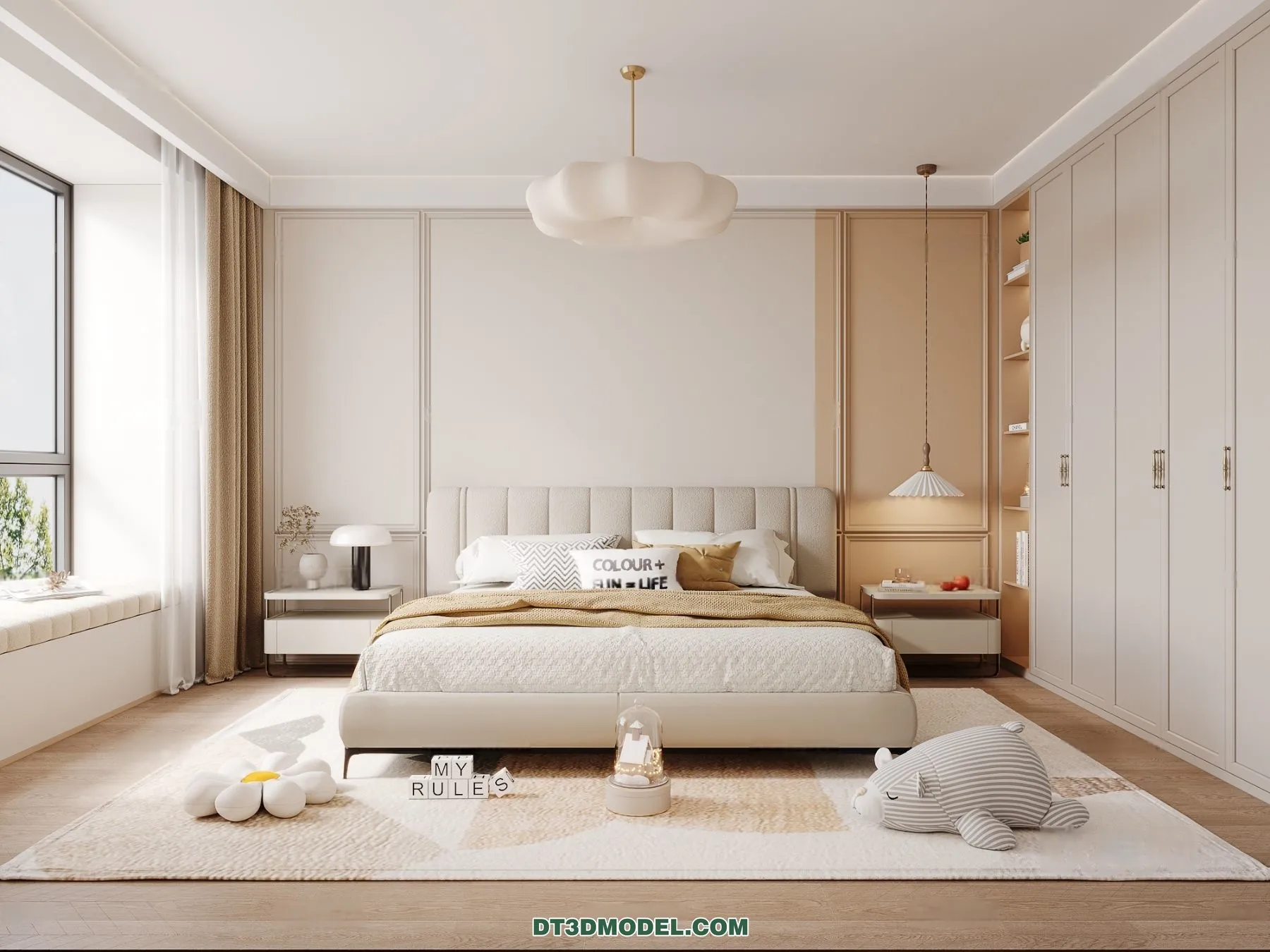 3D Scene of Cream Style Bedroom – 3D Model – 065 – CORONA