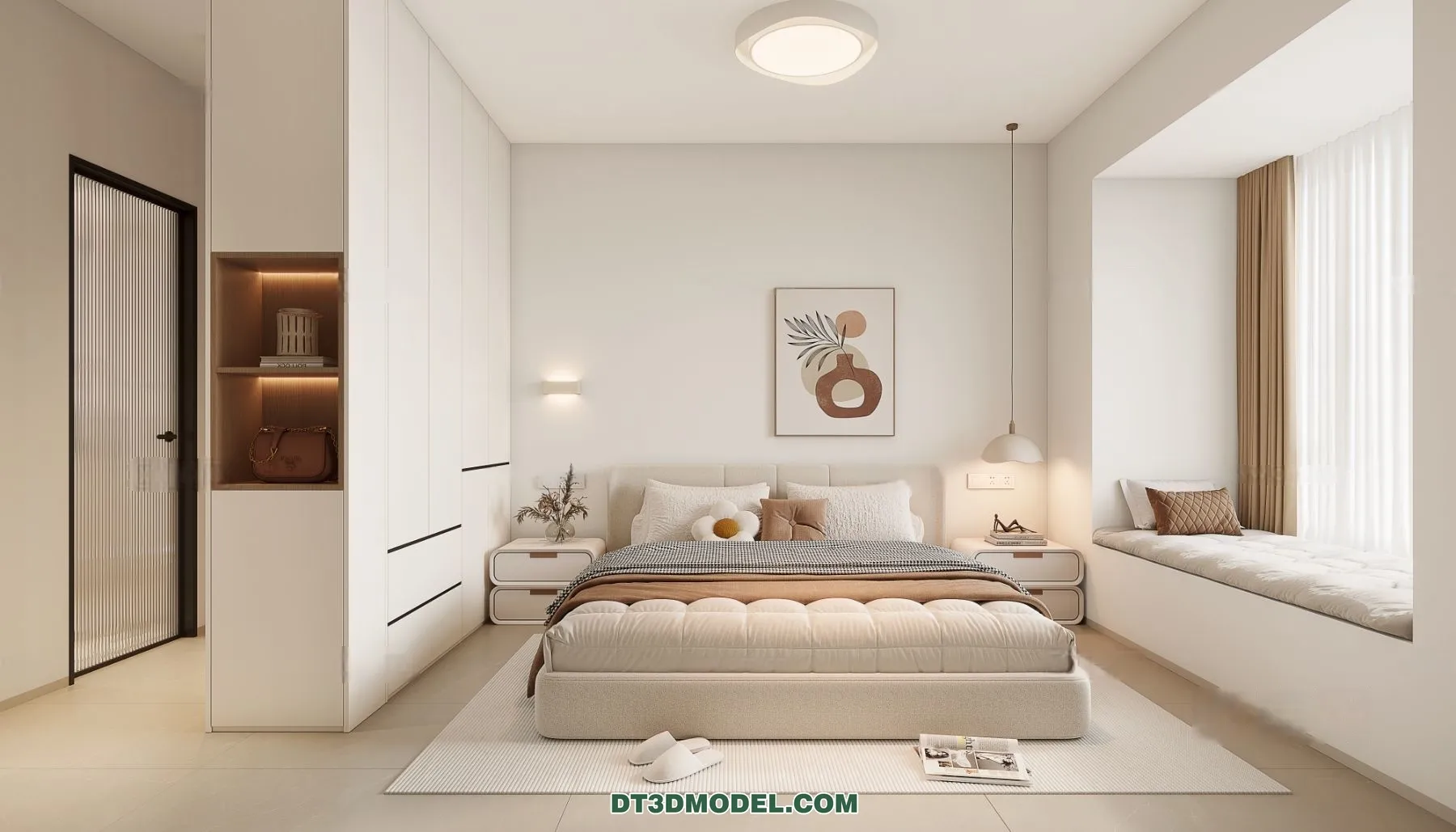 3D Scene of Cream Style Bedroom – 3D Model – 067 – CORONA