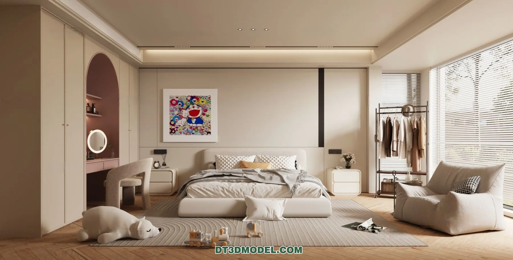 3D Scene of Cream Style Bedroom – 3D Model – 068 – CORONA