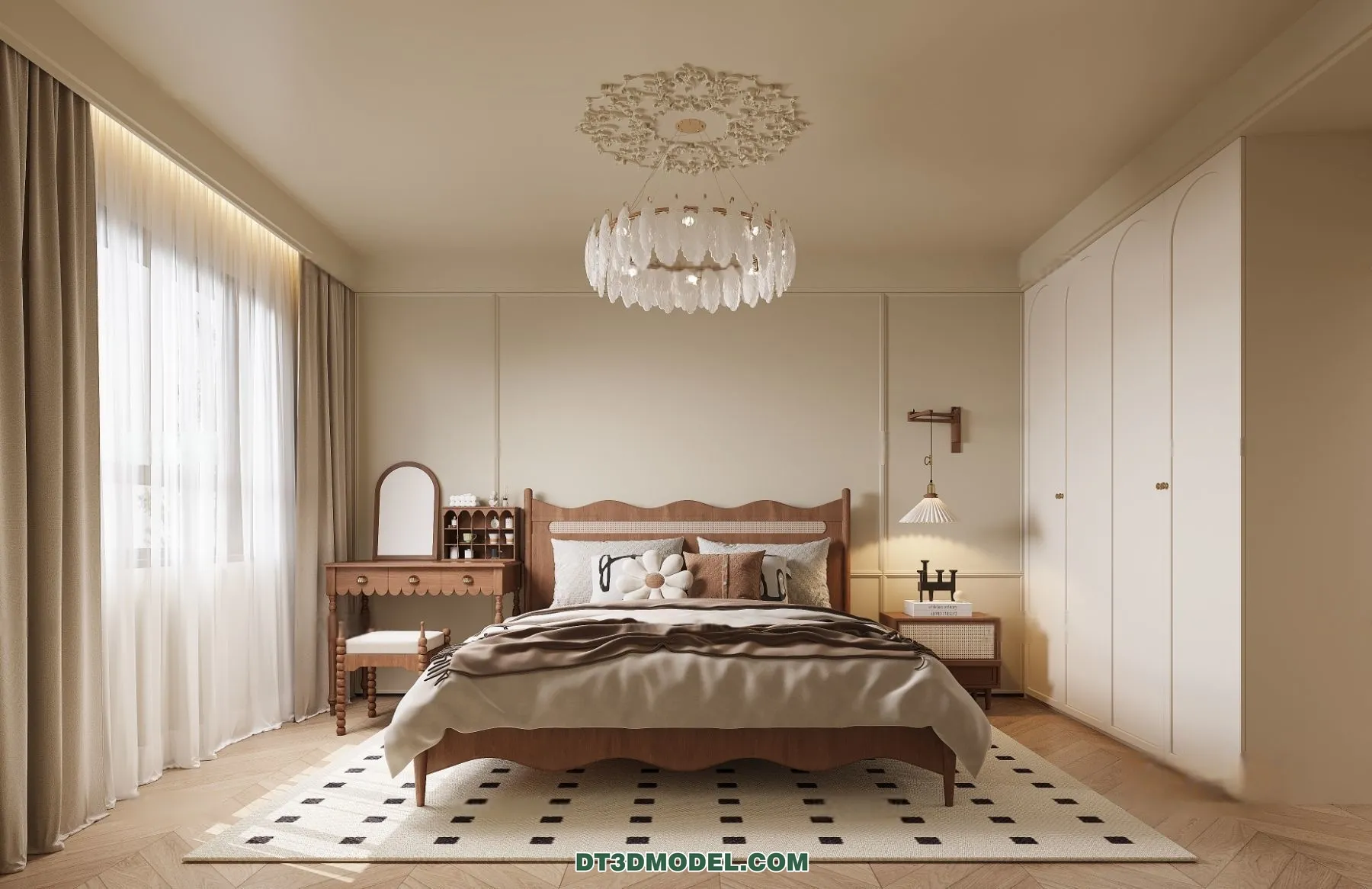3D Scene of Cream Style Bedroom – 3D Model – 069 – CORONA