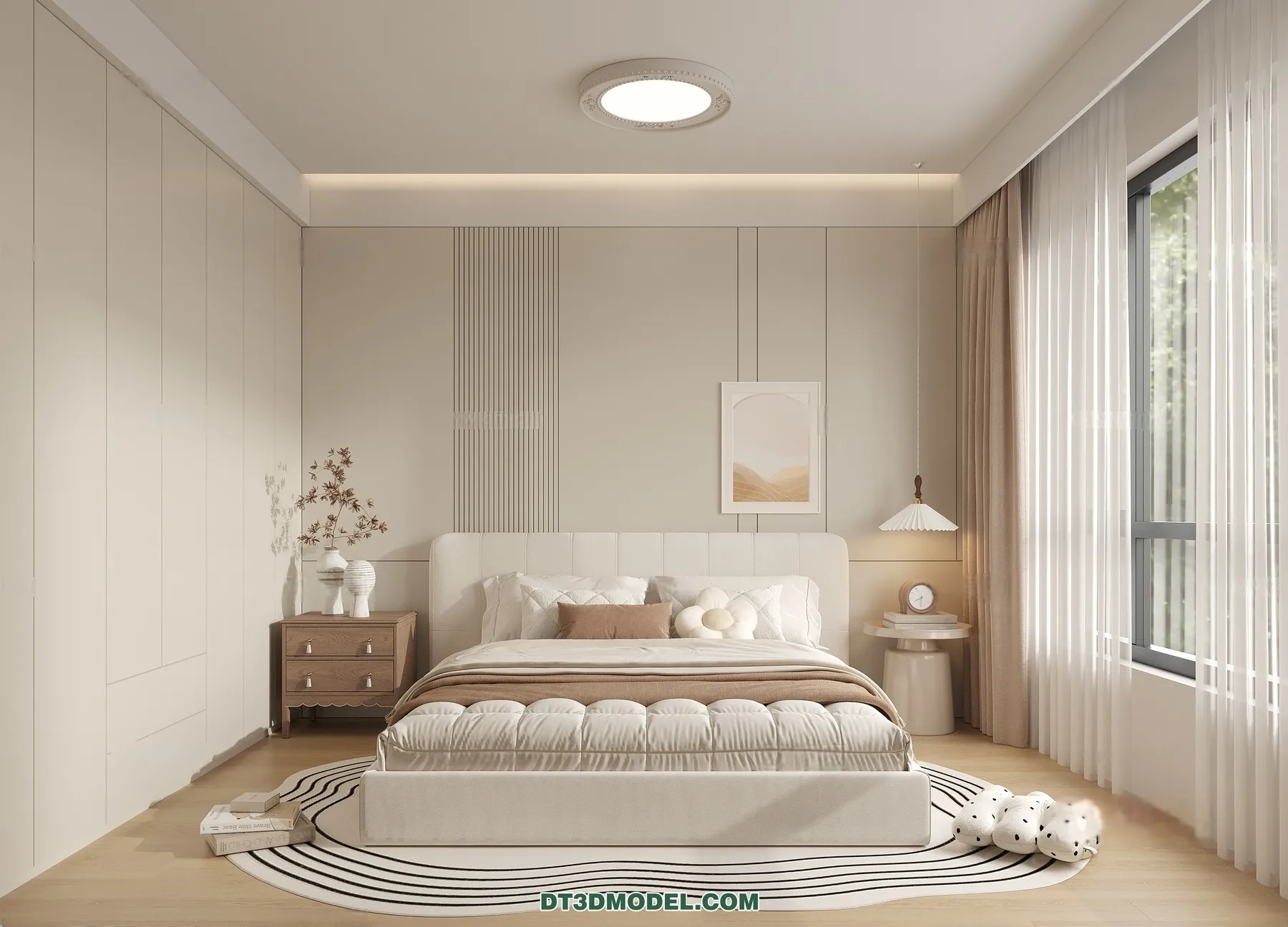 3D Scene of Cream Style Bedroom – 3D Model – 071 – CORONA
