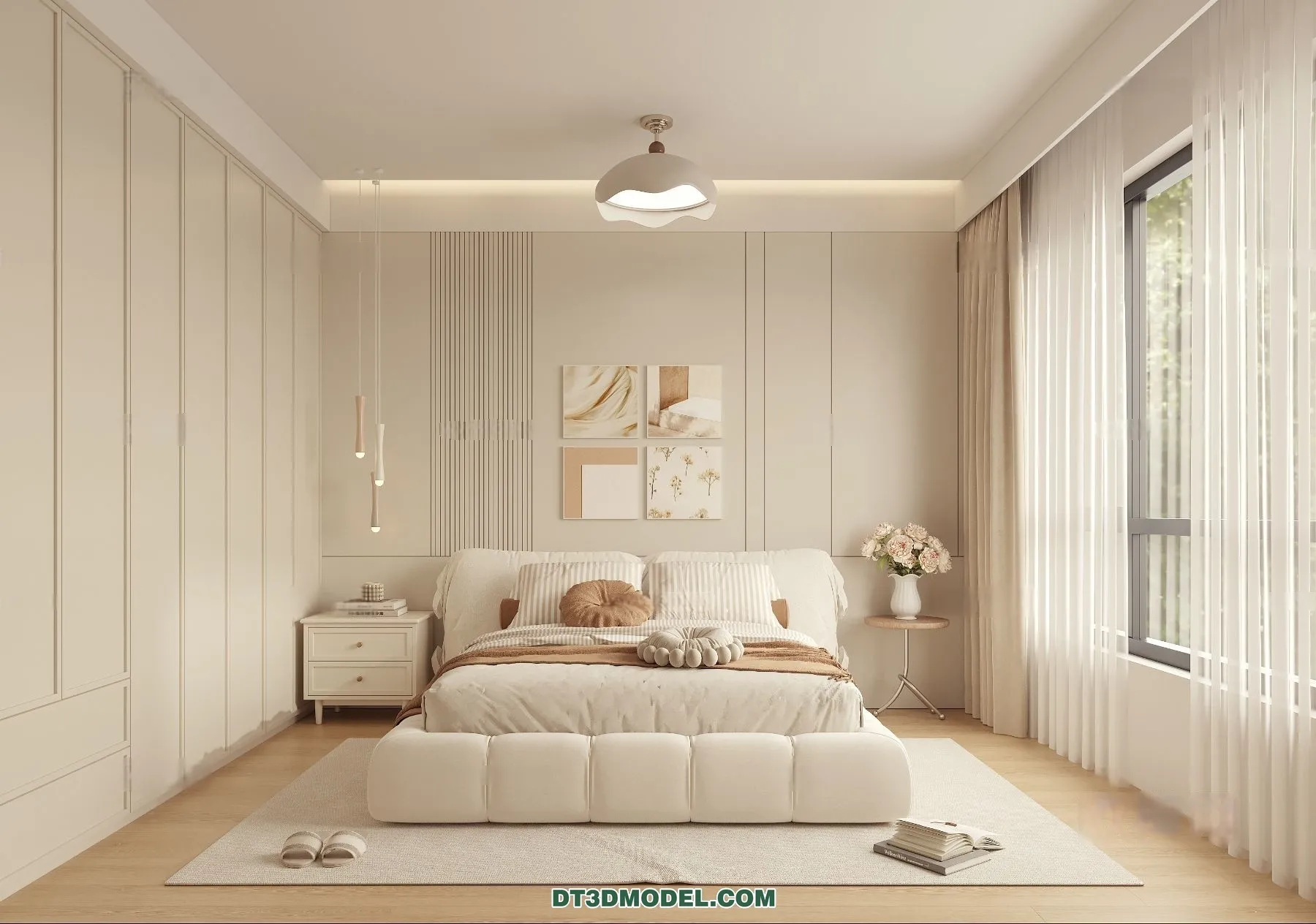 3D Scene of Cream Style Bedroom – 3D Model – 072 – CORONA
