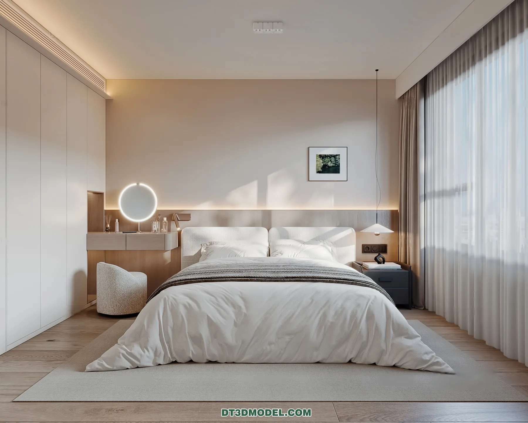 3D Scene of Cream Style Bedroom – 3D Model – 073 – CORONA