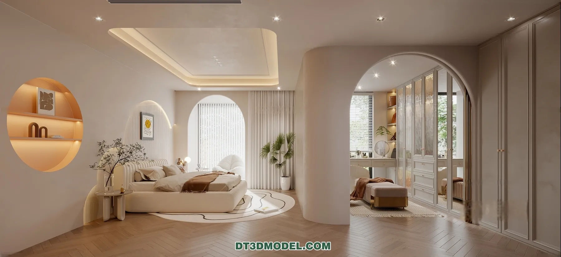 3D Scene of Cream Style Bedroom – 3D Model – 074 – CORONA