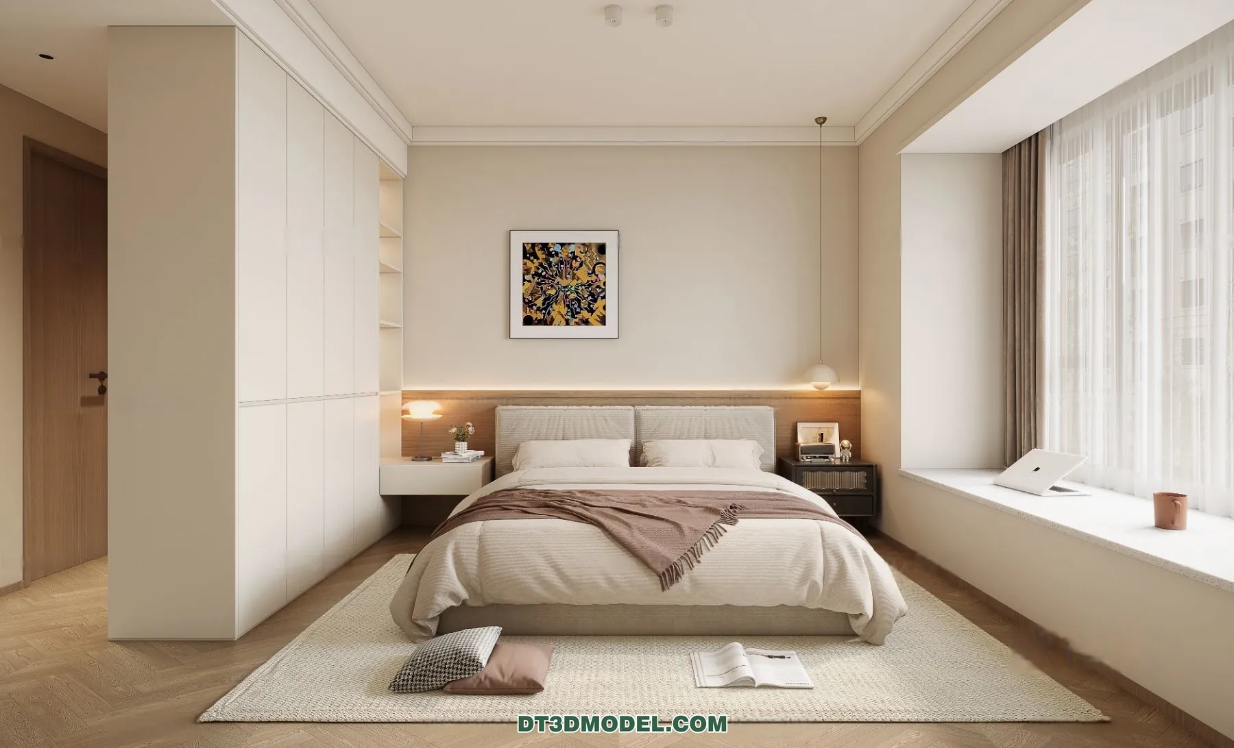 3D Scene of Cream Style Bedroom – 3D Model – 075 – CORONA