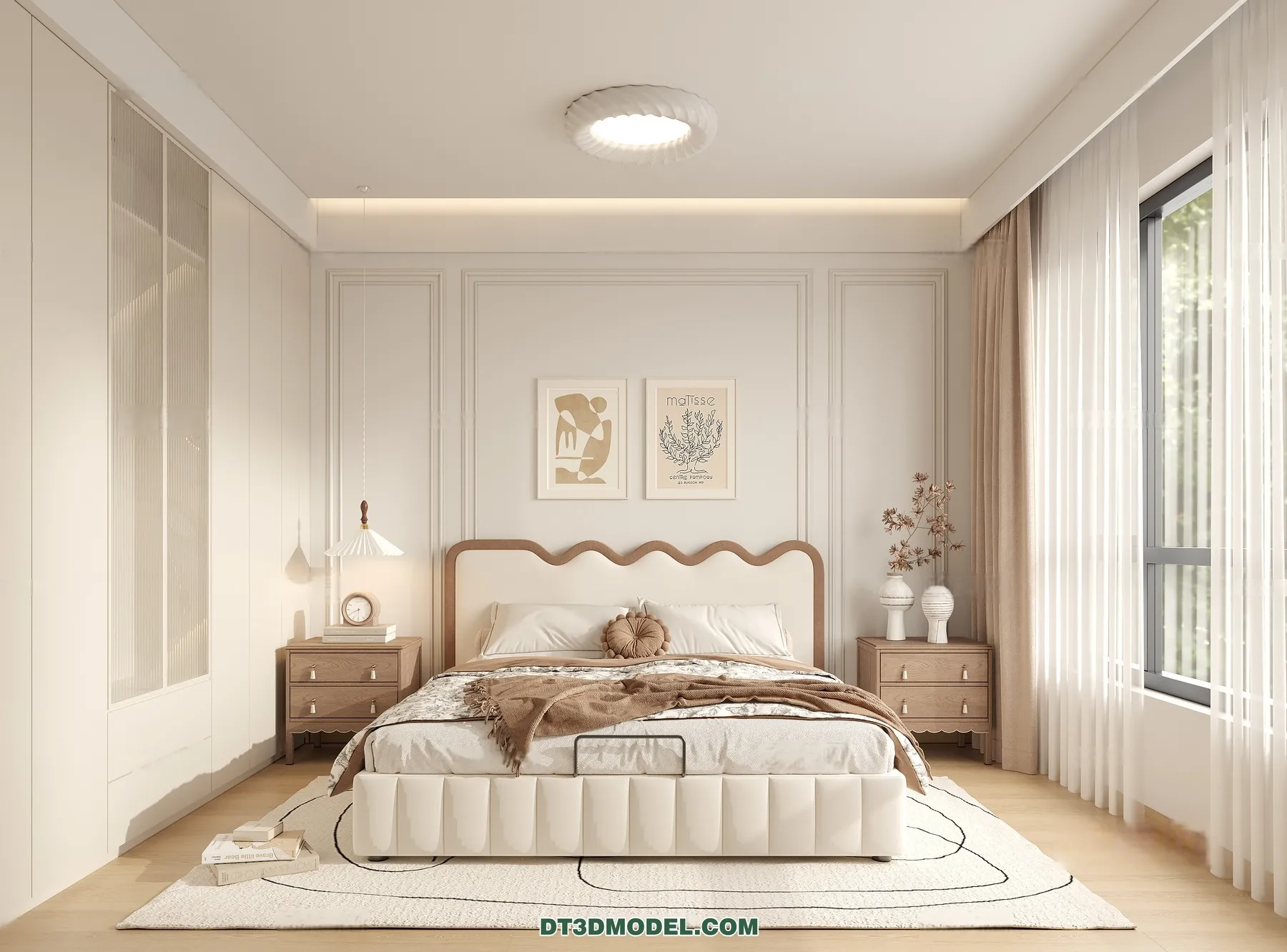 3D Scene of Cream Style Bedroom – 3D Model – 076 – CORONA