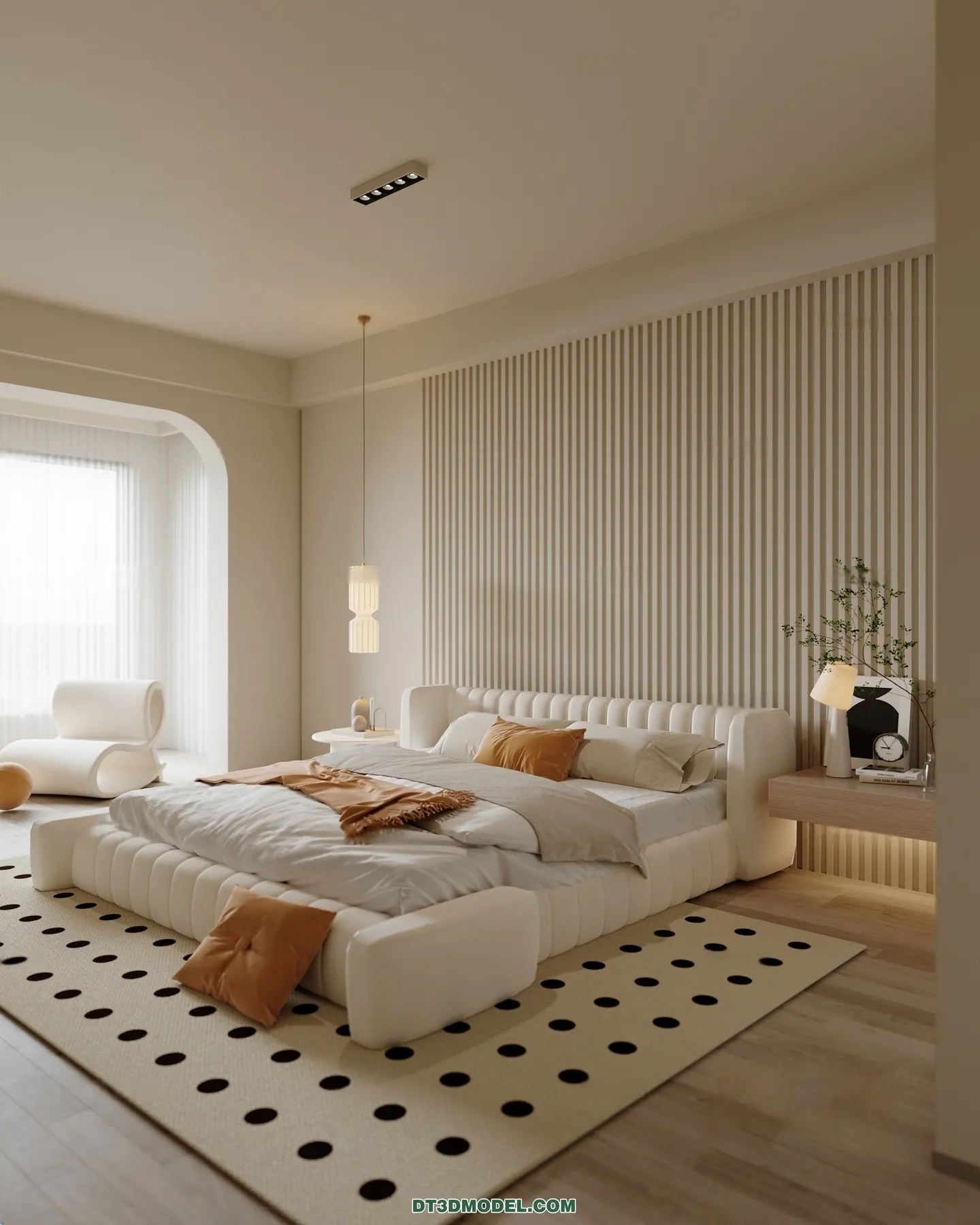 3D Scene of Cream Style Bedroom – 3D Model – 077 – CORONA