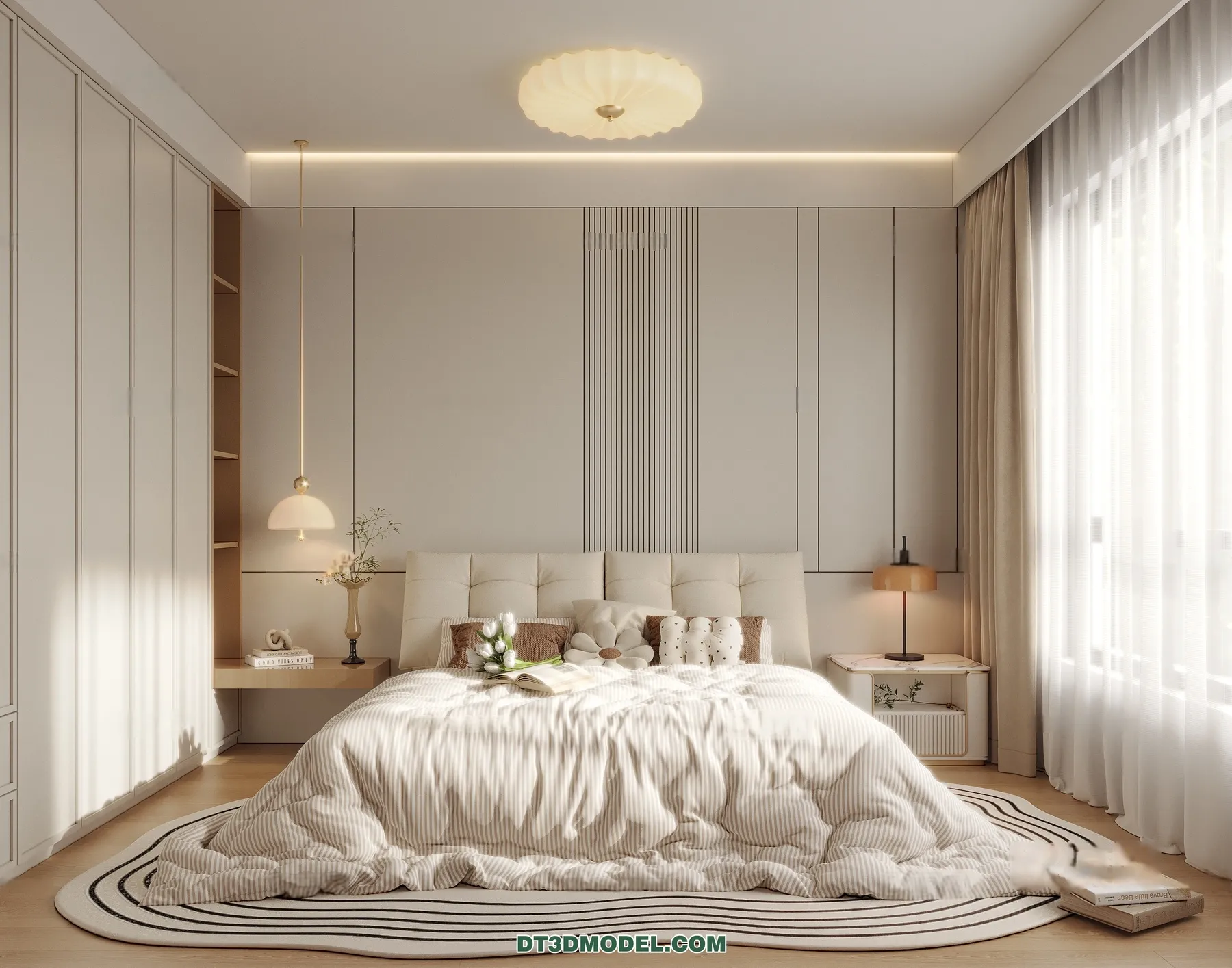 3D Scene of Cream Style Bedroom – 3D Model – 078 – CORONA