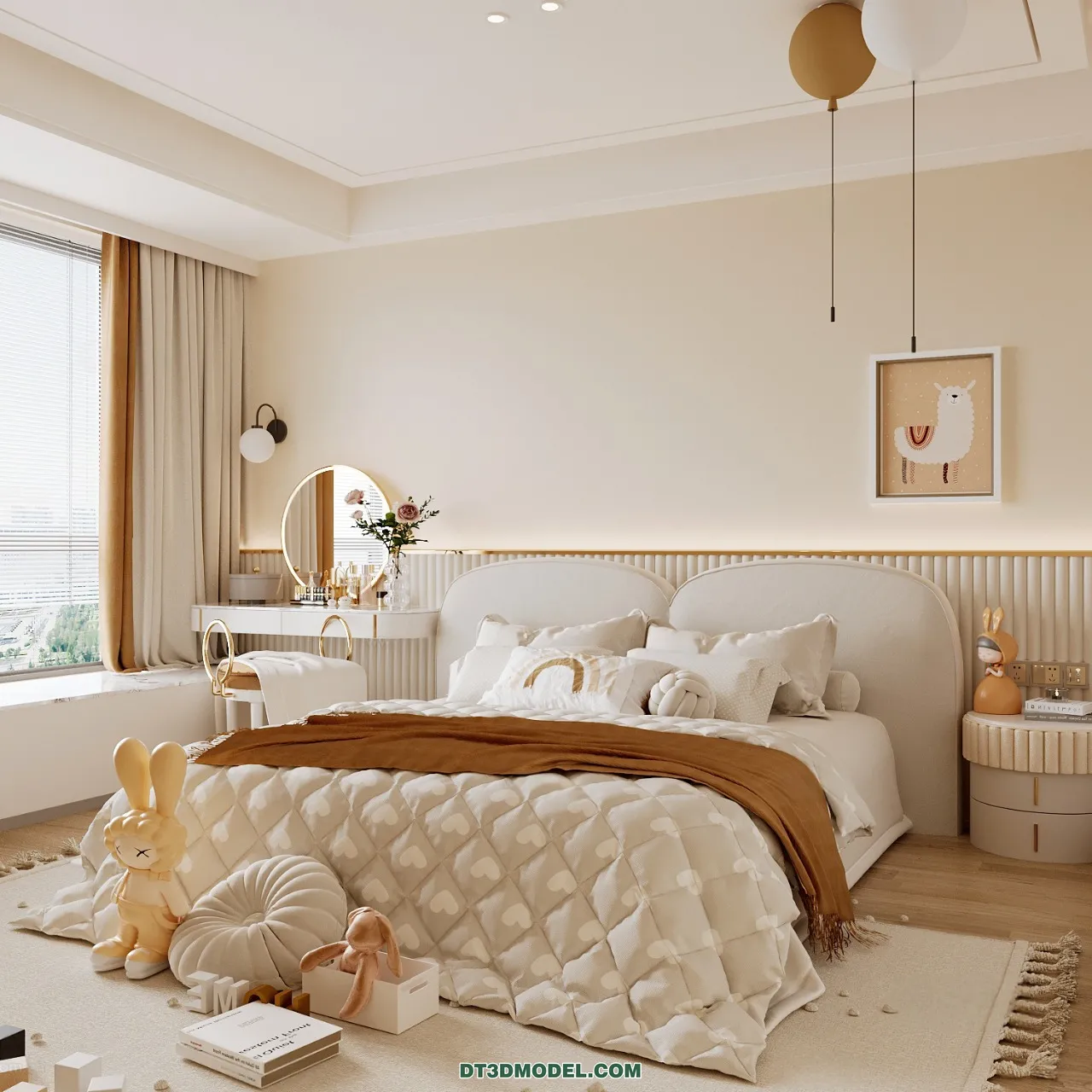 3D Scene of Cream Style Bedroom – 3D Model – 080 – CORONA