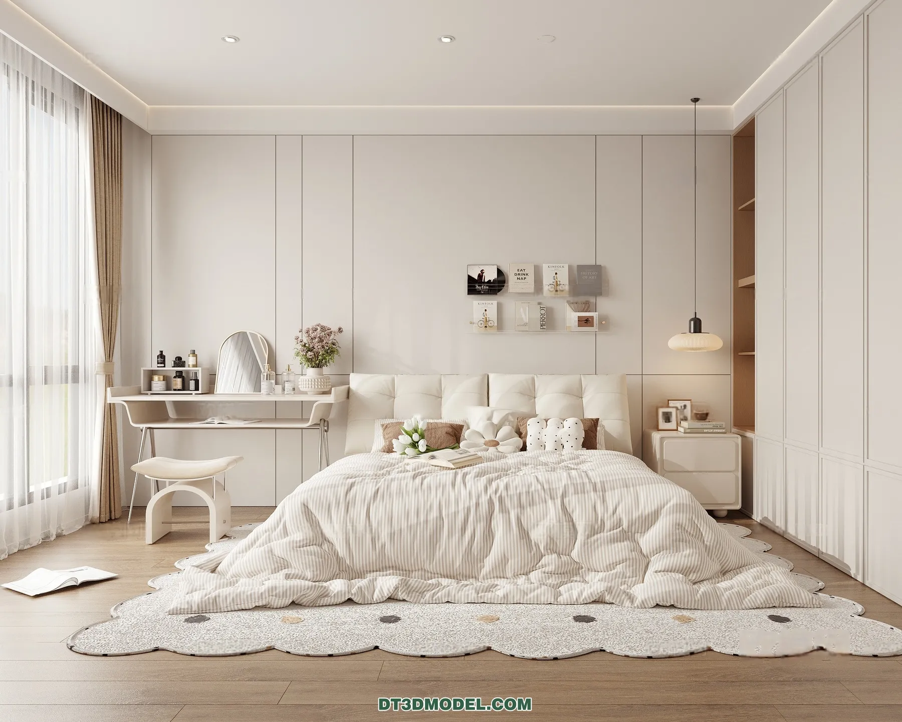3D Scene of Cream Style Bedroom – 3D Model – 081 – CORONA