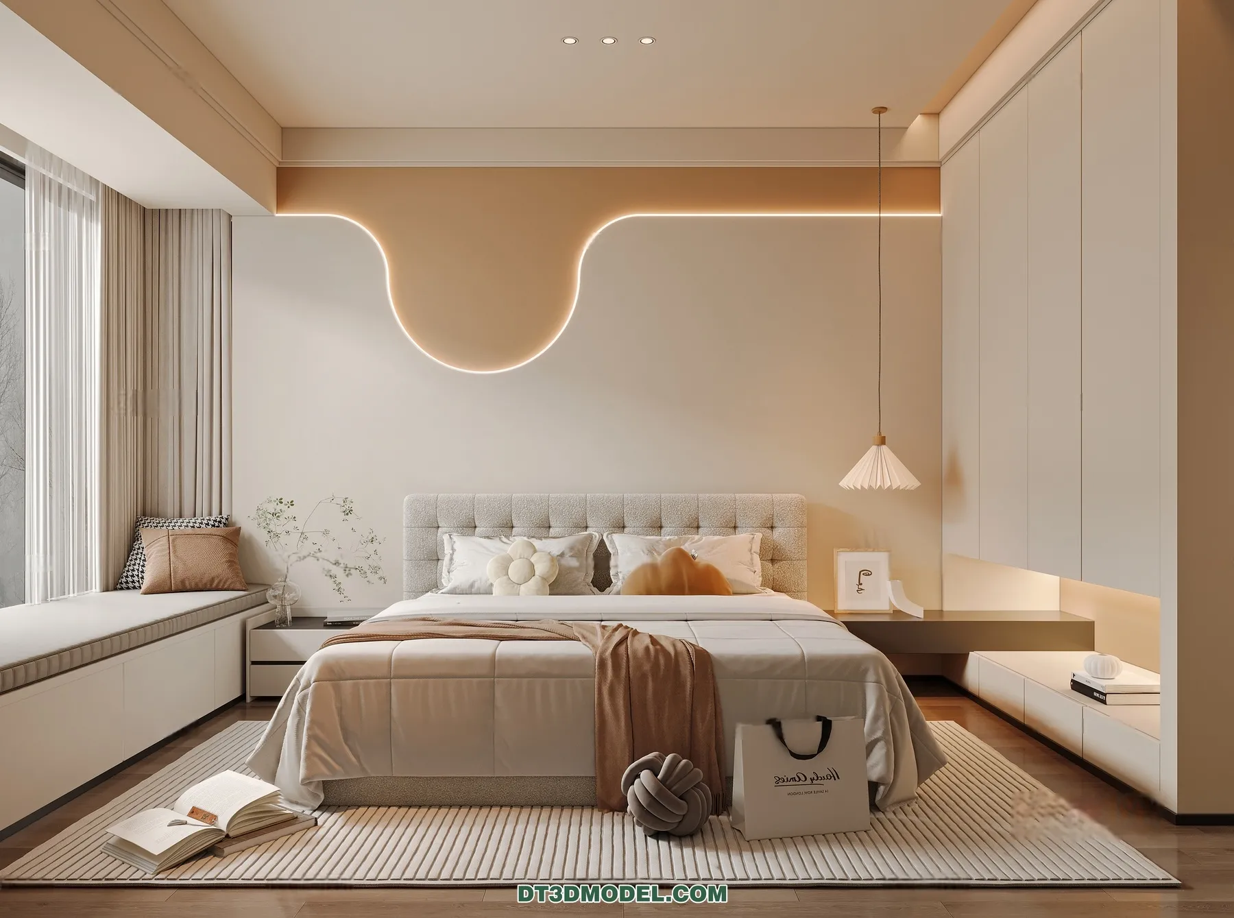 3D Scene of Cream Style Bedroom – 3D Model – 082 – CORONA