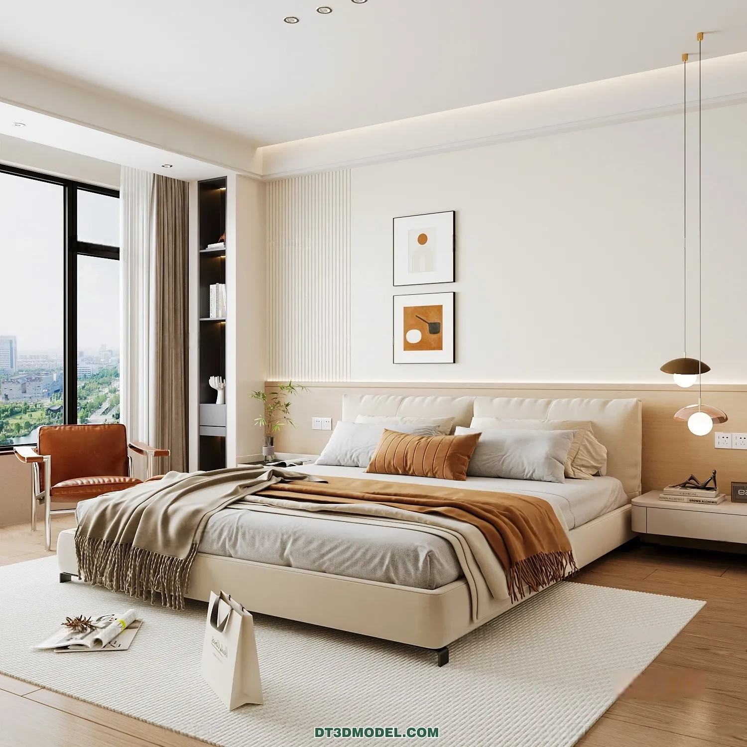 3D Scene of Cream Style Bedroom – 3D Model – 085 – CORONA