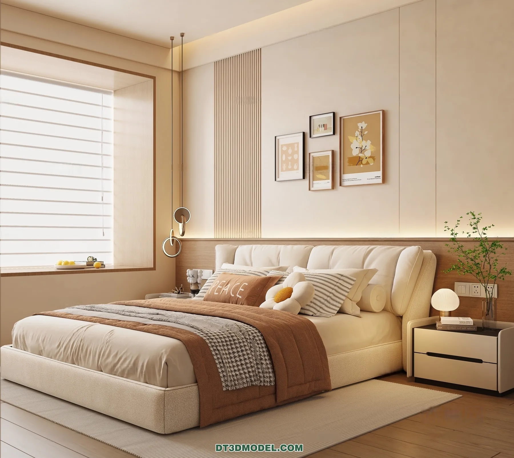 3D Scene of Cream Style Bedroom – 3D Model – 086 – VRAY