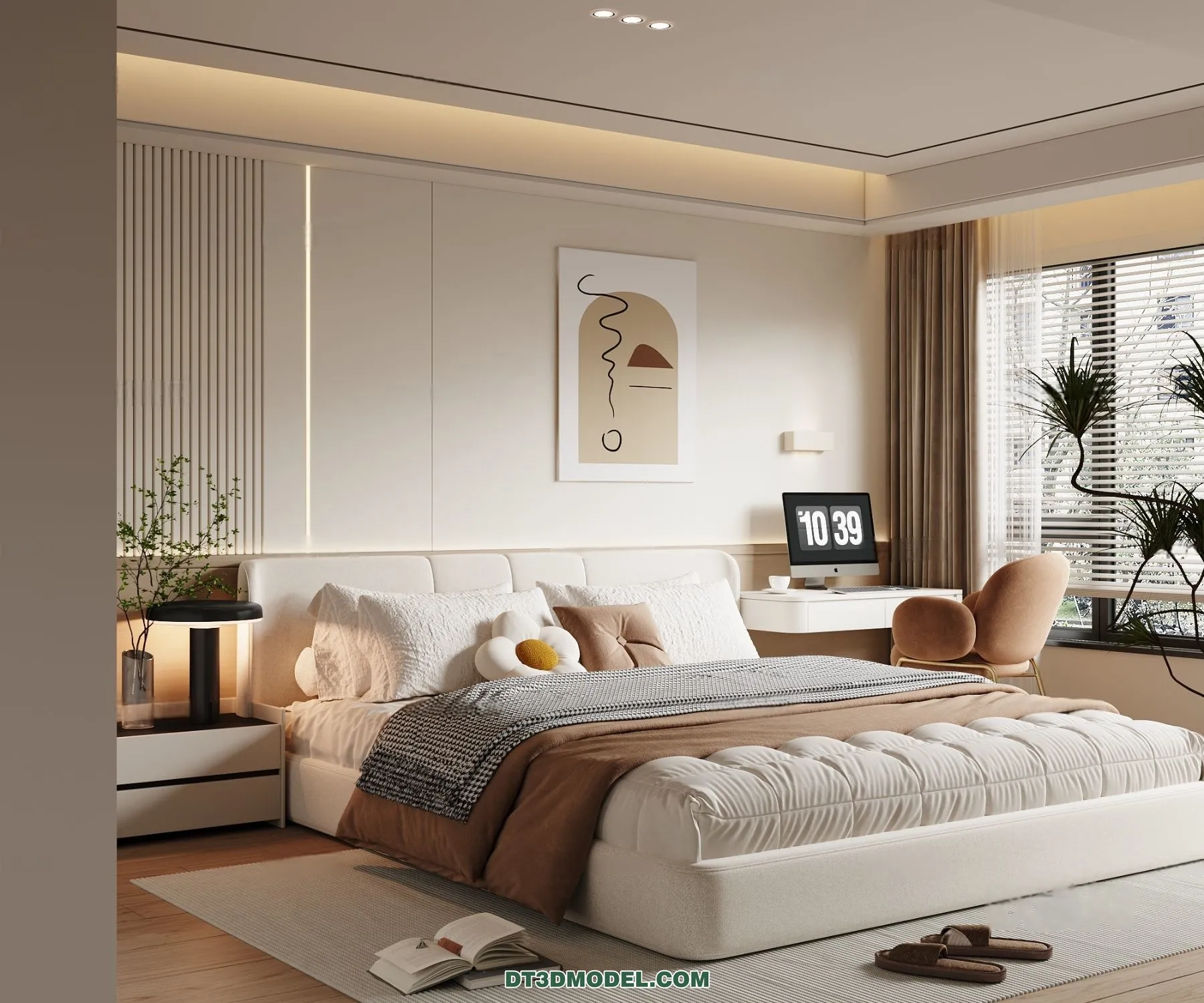 3D Scene of Cream Style Bedroom – 3D Model – 087 – VRAY