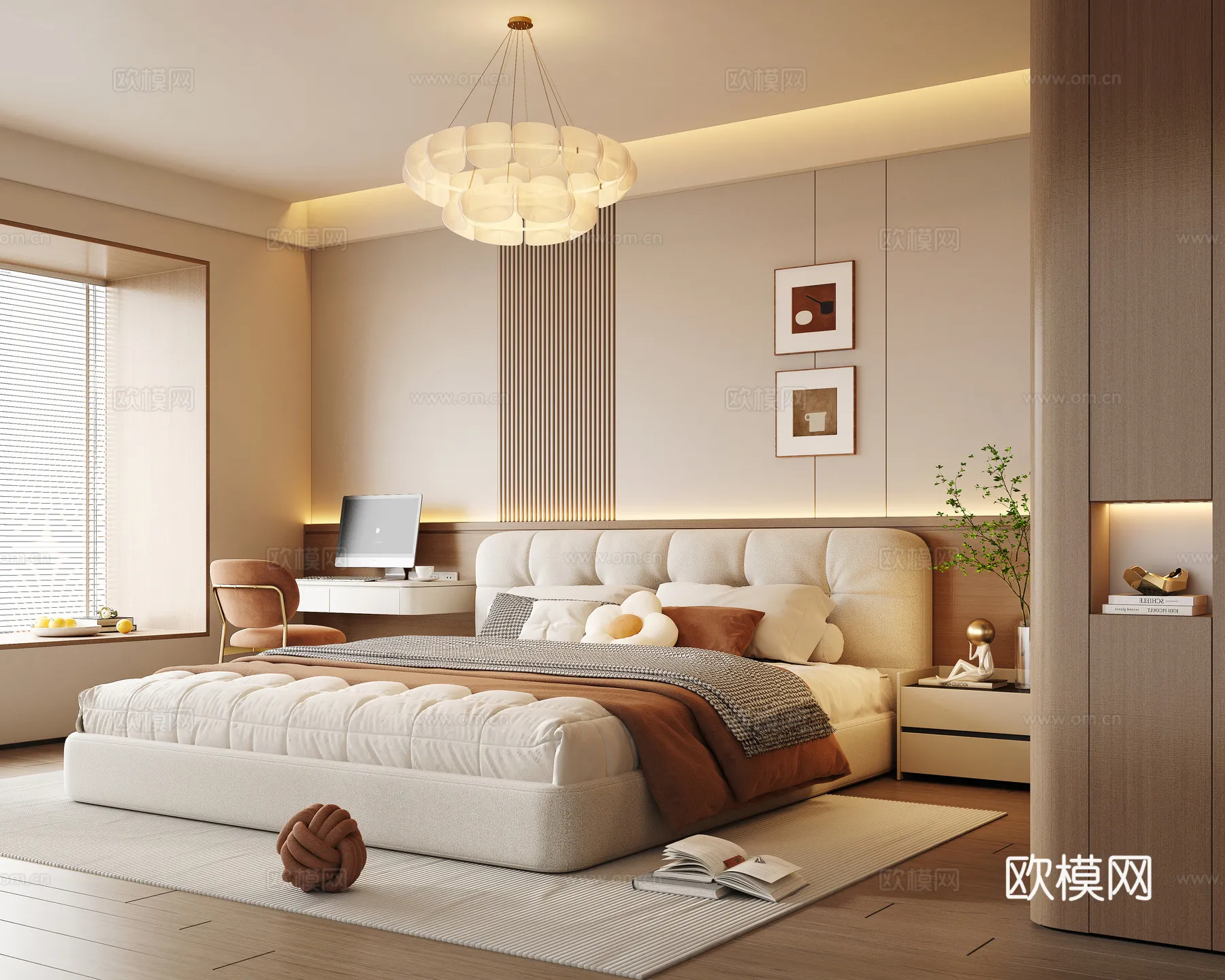3D Scene of Cream Style Bedroom – 3D Model – 088 – VRAY