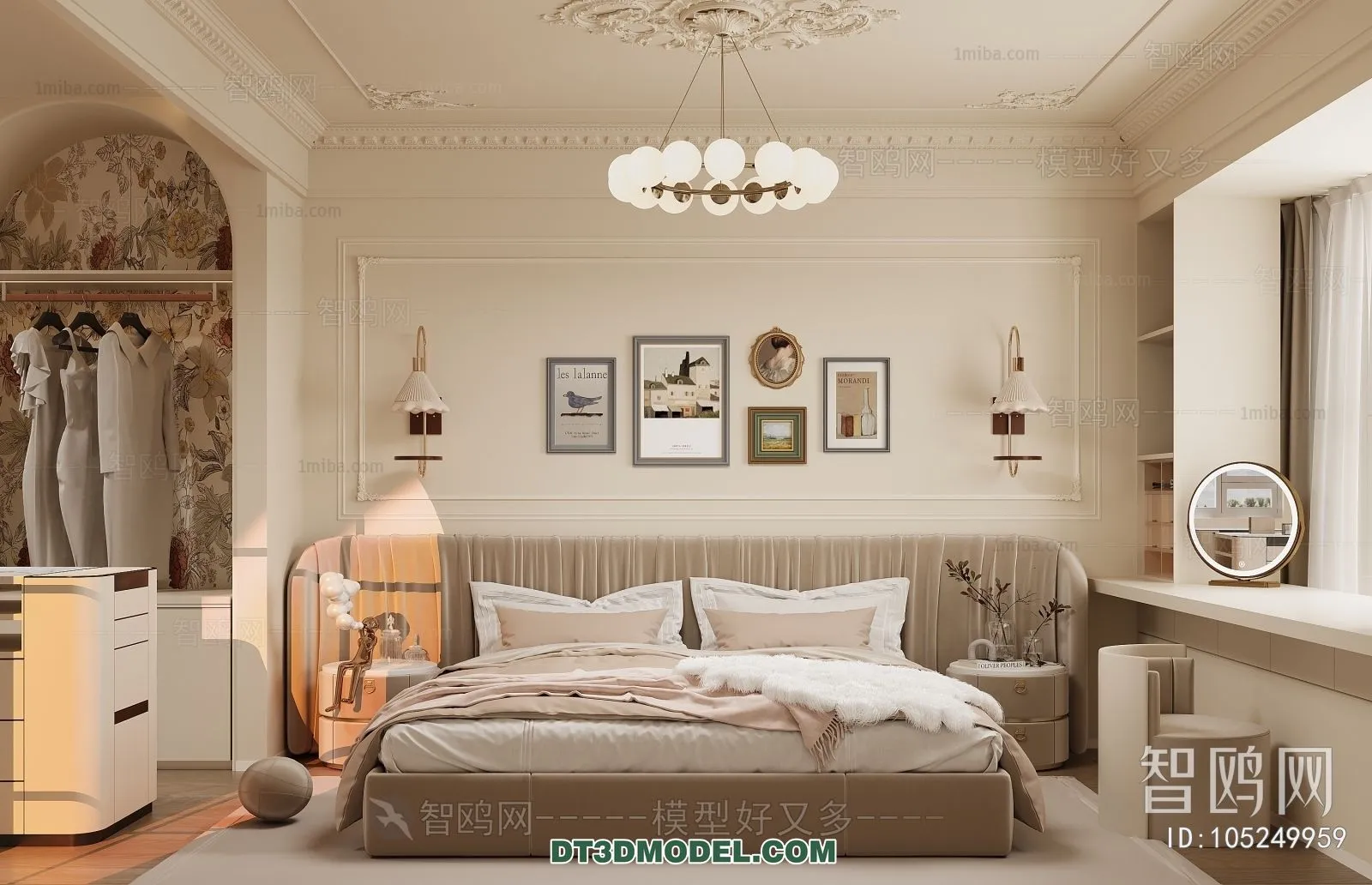 3D Scene of France Style Bedroom – 3D Model – 002 – CORONA