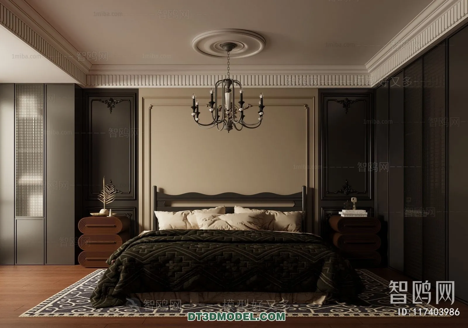 3D Scene of France Style Bedroom – 3D Model – 008 – VRAY