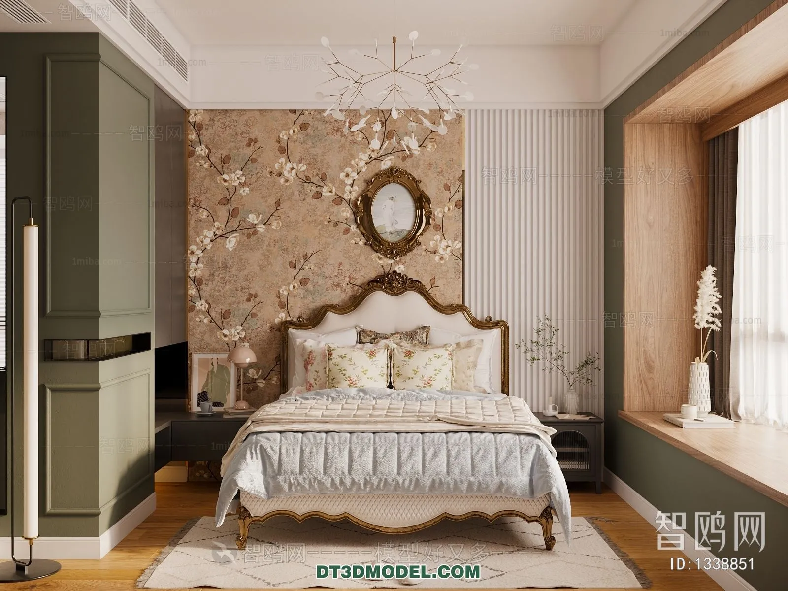 3D Scene of France Style Bedroom – 3D Model – 010 – CORONA