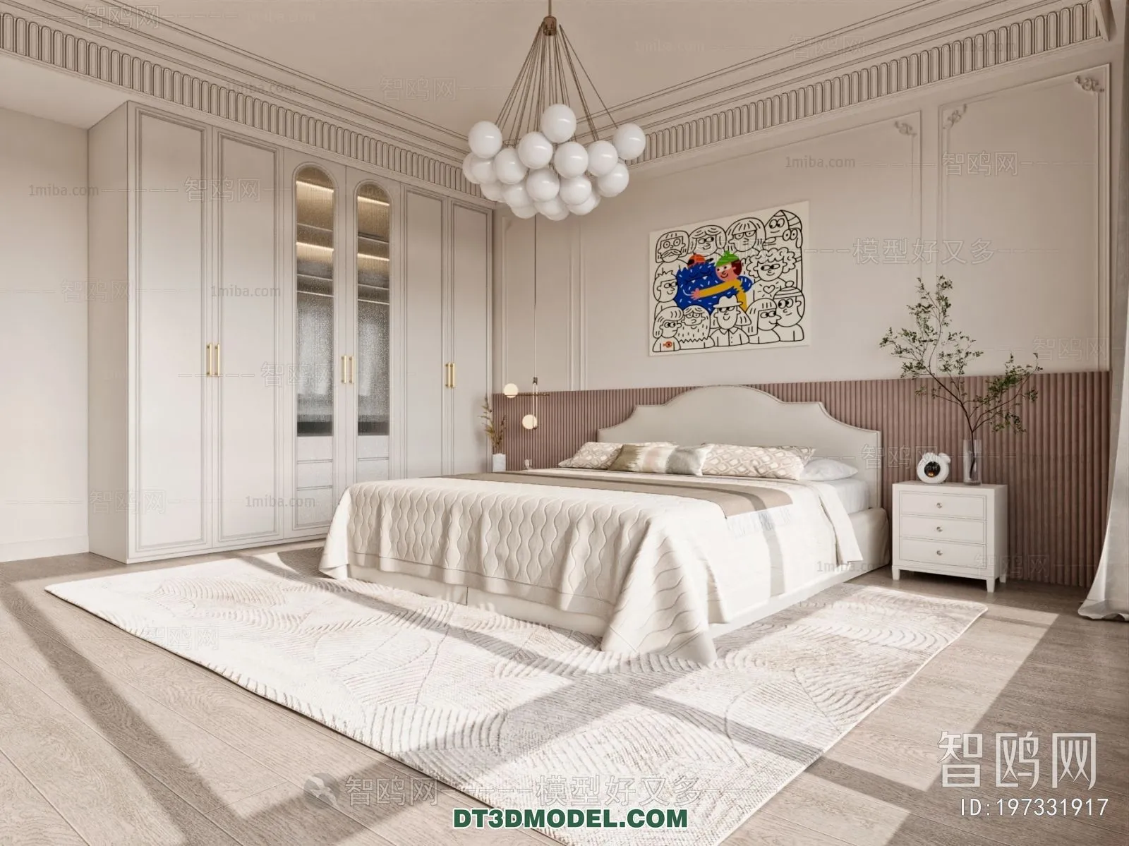 3D Scene of France Style Bedroom – 3D Model – 014 – VRAY