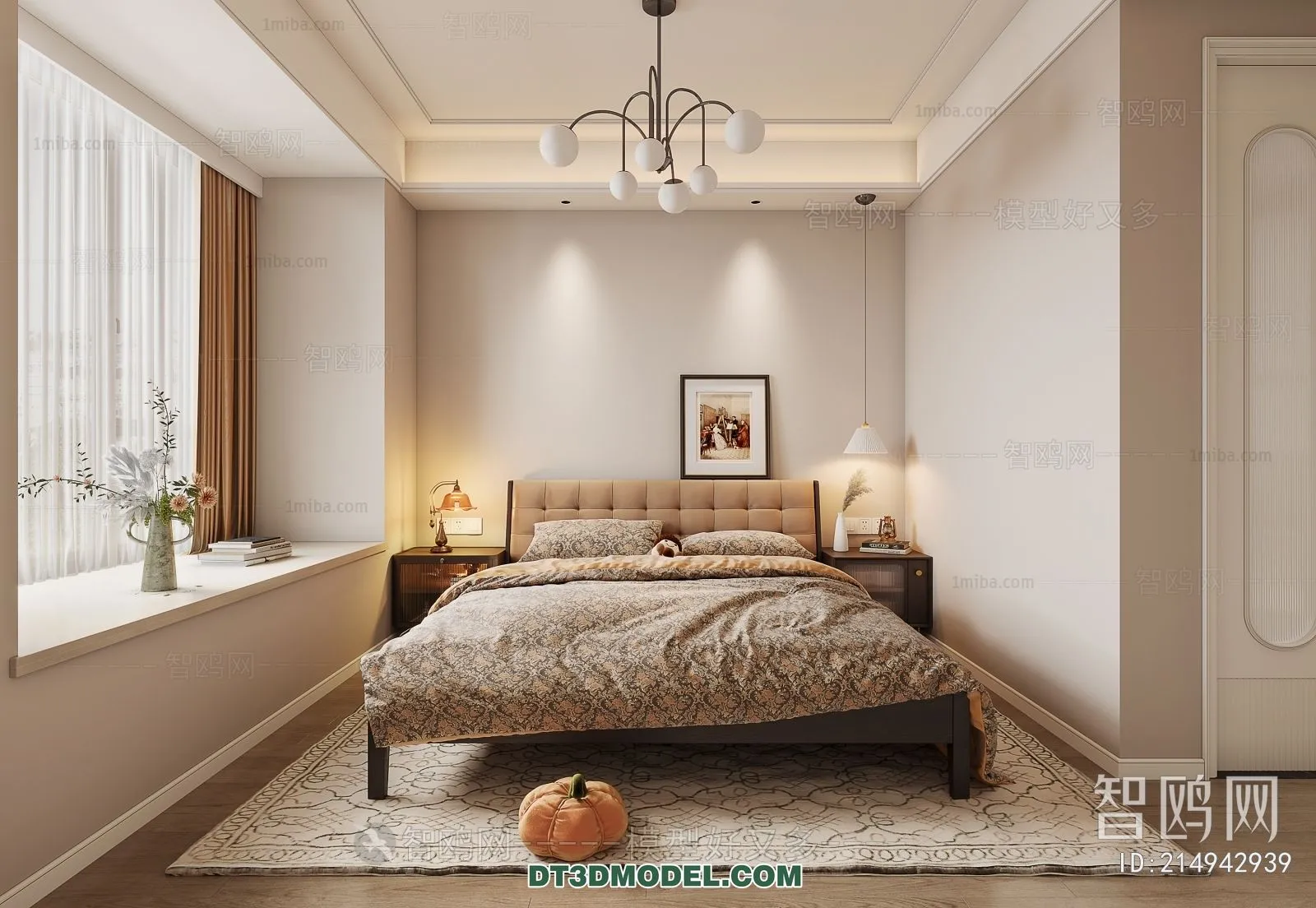 3D Scene of France Style Bedroom – 3D Model – 015 – CORONA