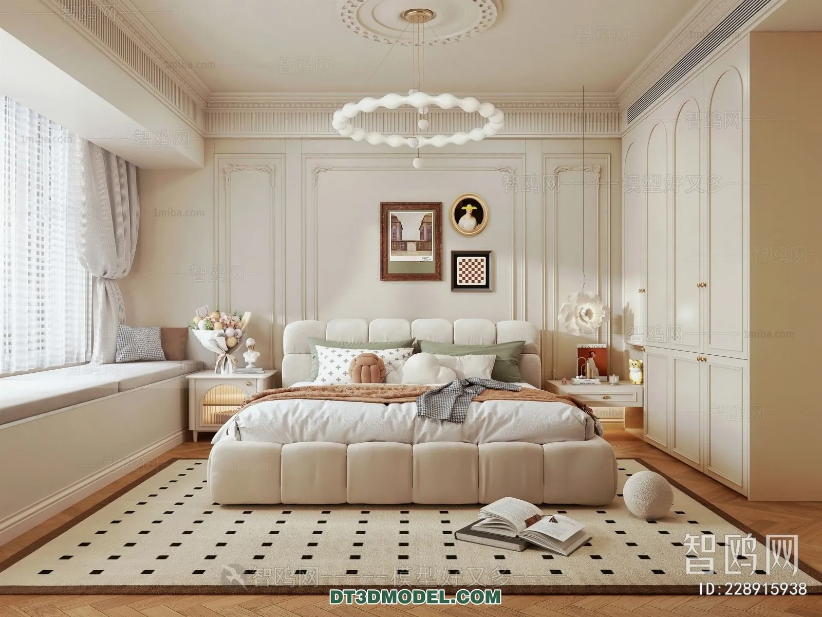 3D Scene of France Style Bedroom – 3D Model – 016 – VRAY