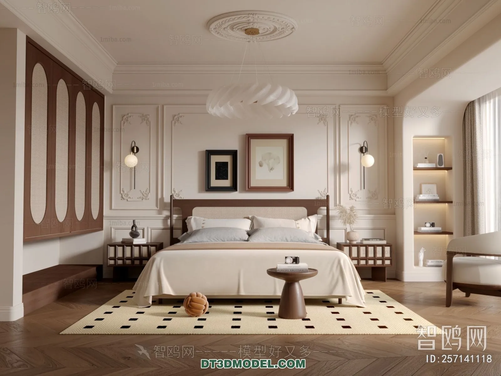 3D Scene of France Style Bedroom – 3D Model – 017 – VRAY