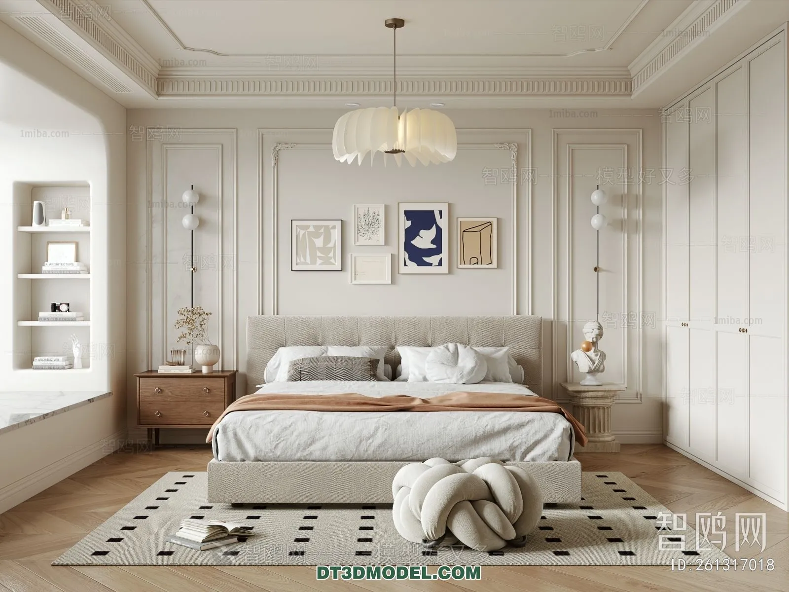 3D Scene of France Style Bedroom – 3D Model – 018 – VRAY