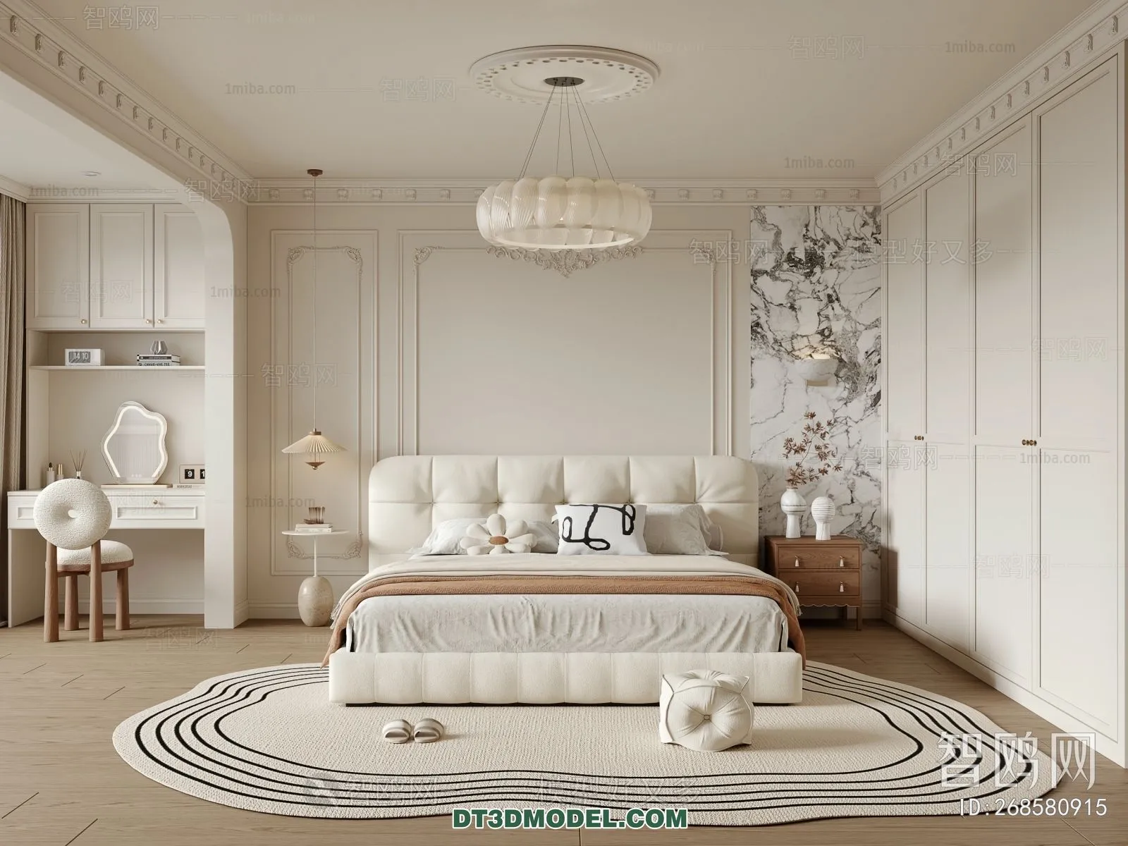 3D Scene of France Style Bedroom – 3D Model – 020 – VRAY
