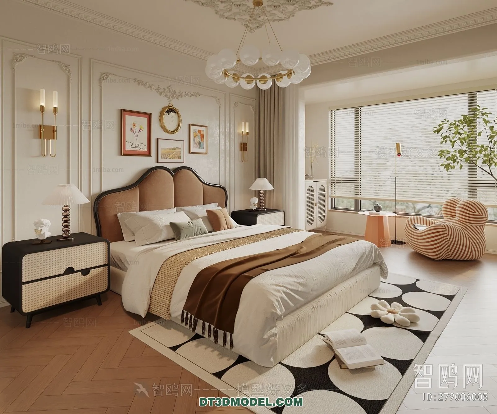 3D Scene of France Style Bedroom – 3D Model – 021 – VRAY