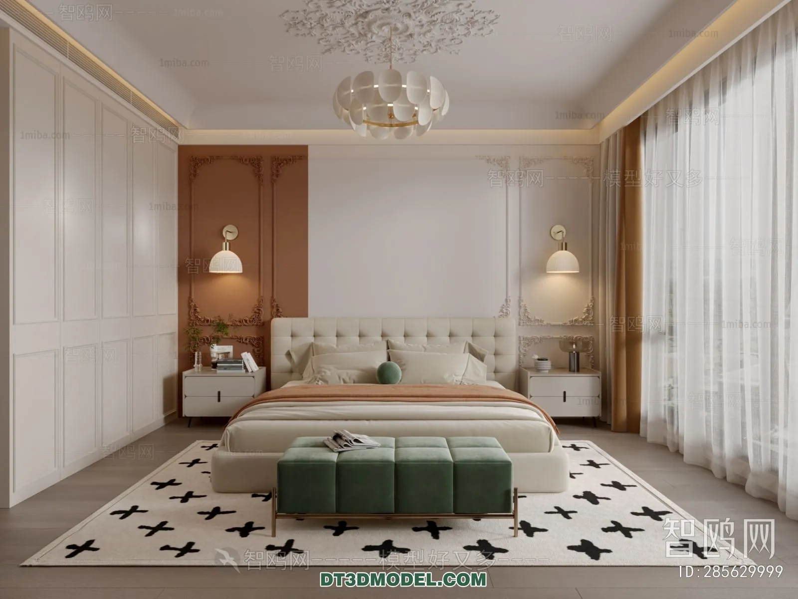 3D Scene of France Style Bedroom – 3D Model – 023 – VRAY